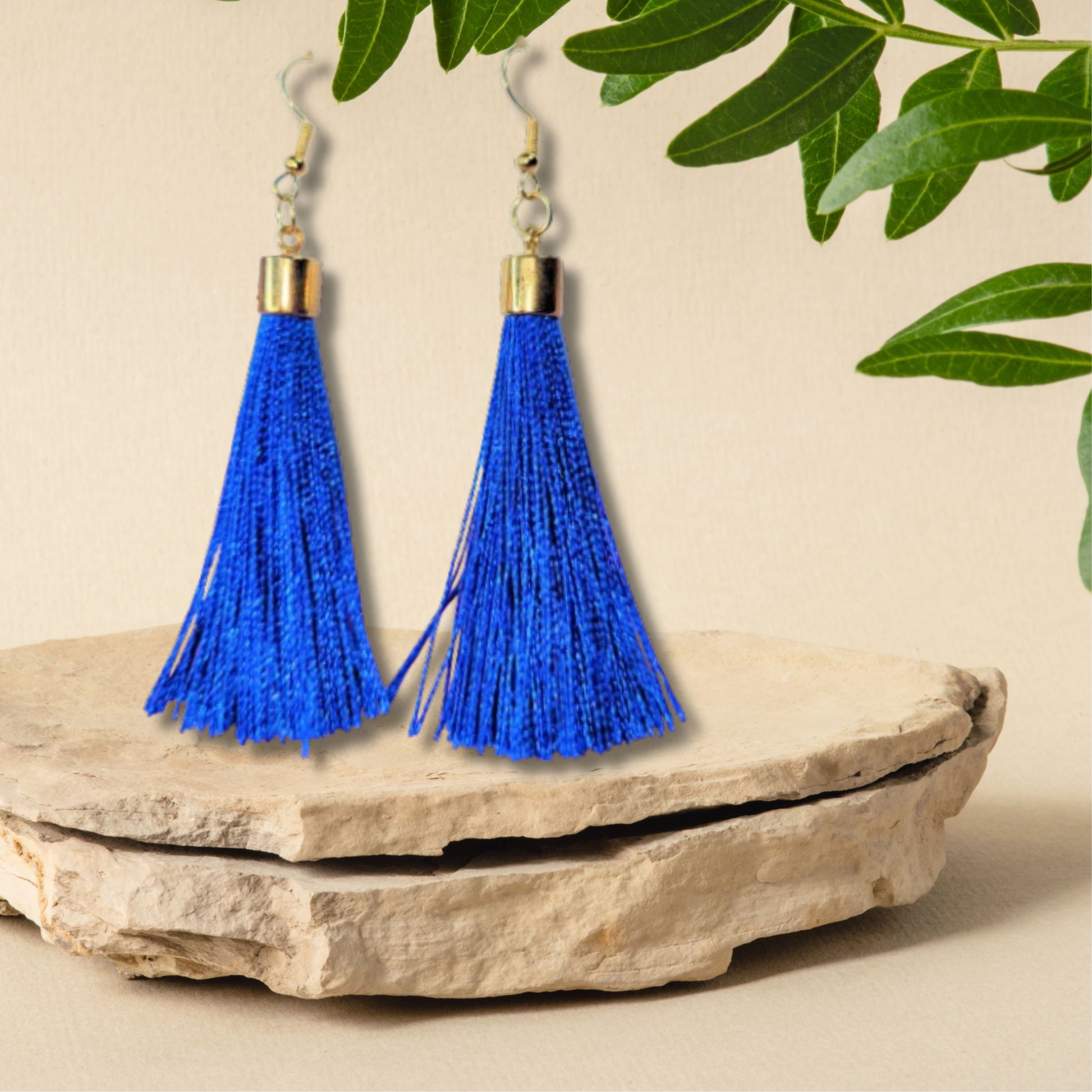 Blue Tassel Fringe Earrings