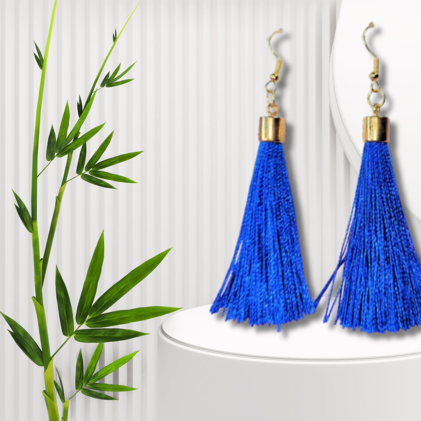 Blue Tassel Fringe Earrings