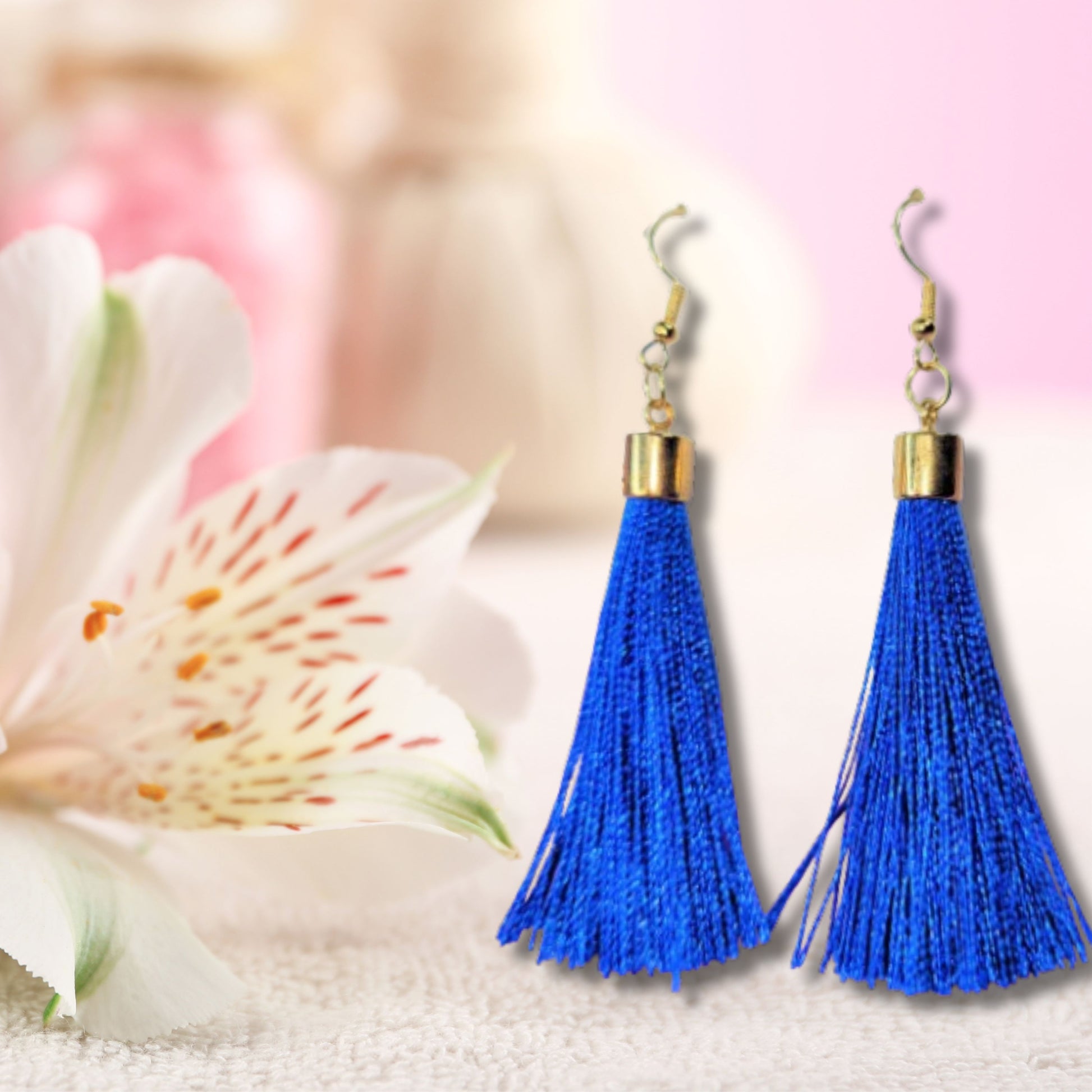 Blue Tassel Fringe Earrings