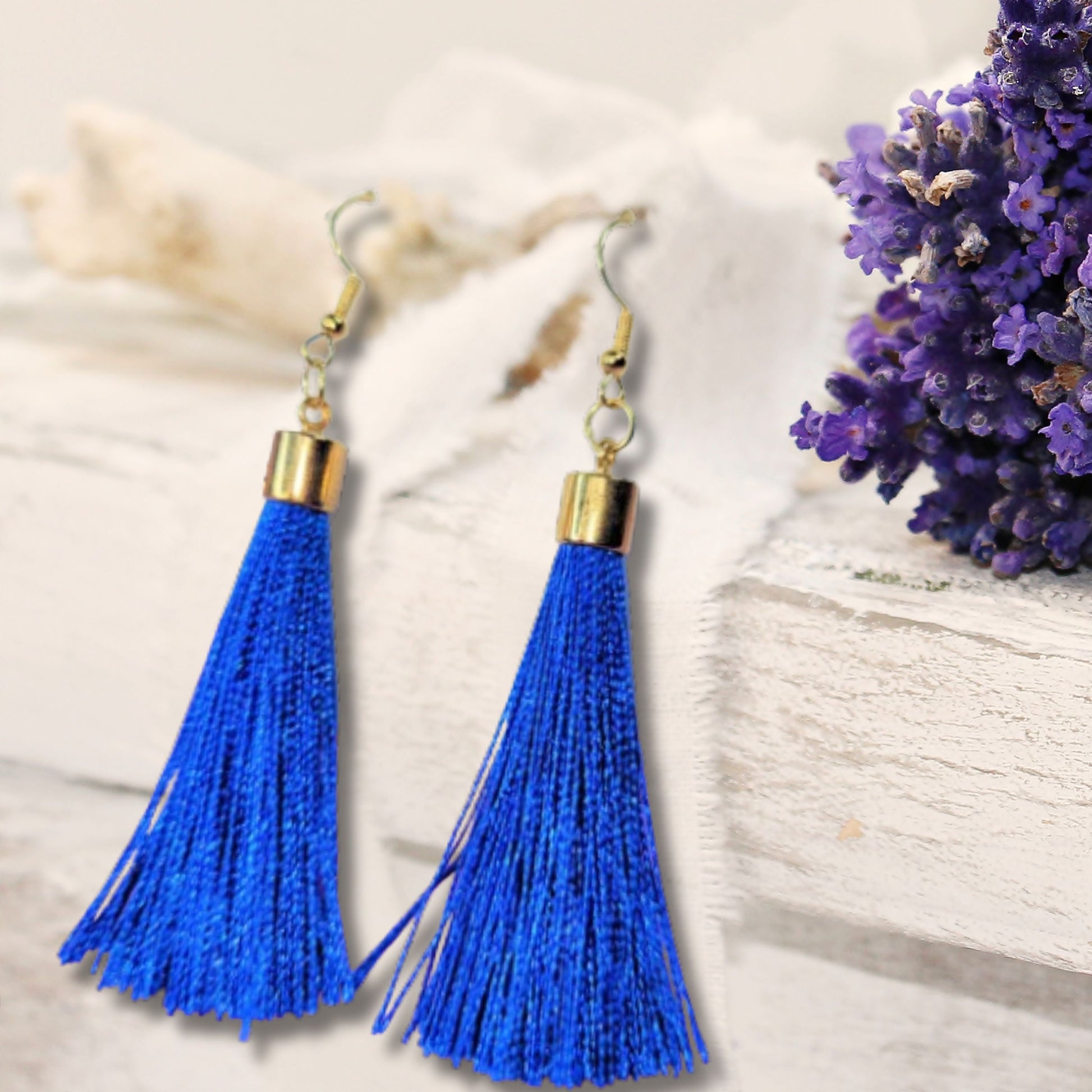 Blue Tassel Fringe Earrings