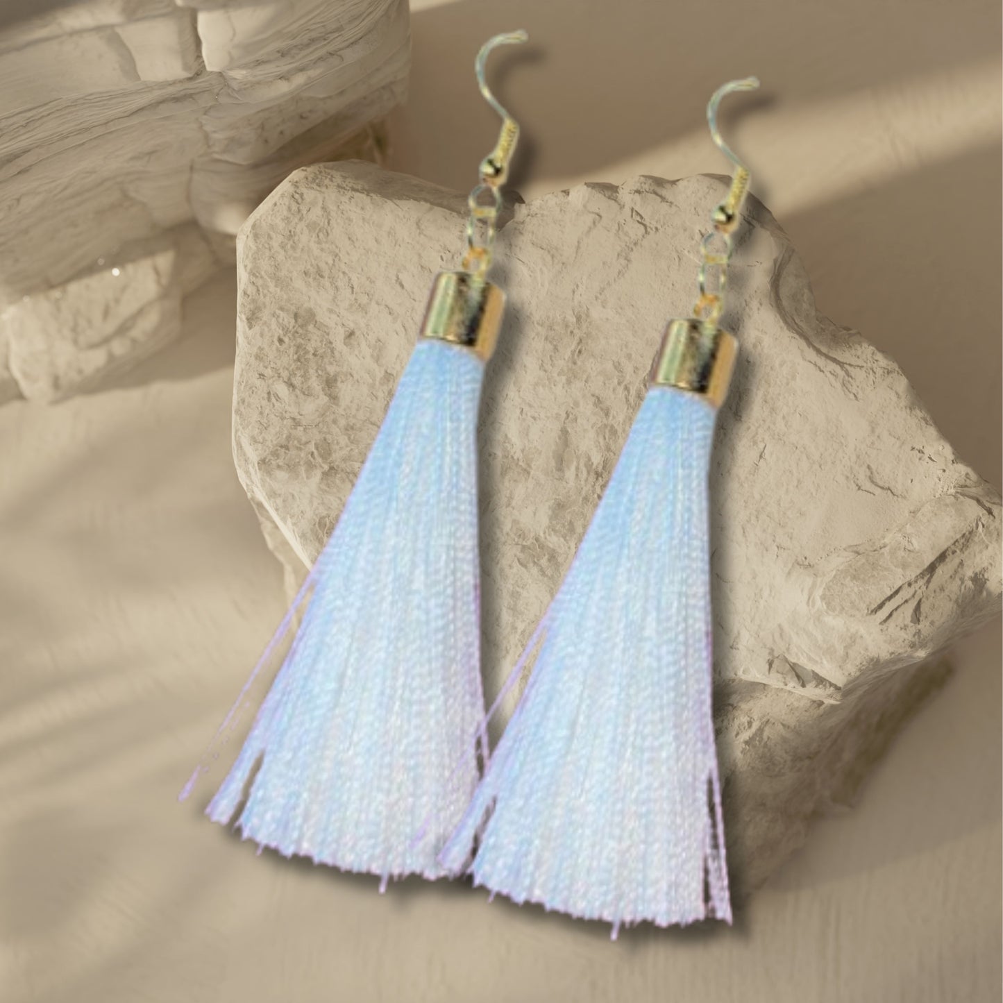 White Tassel Fringe Earrings