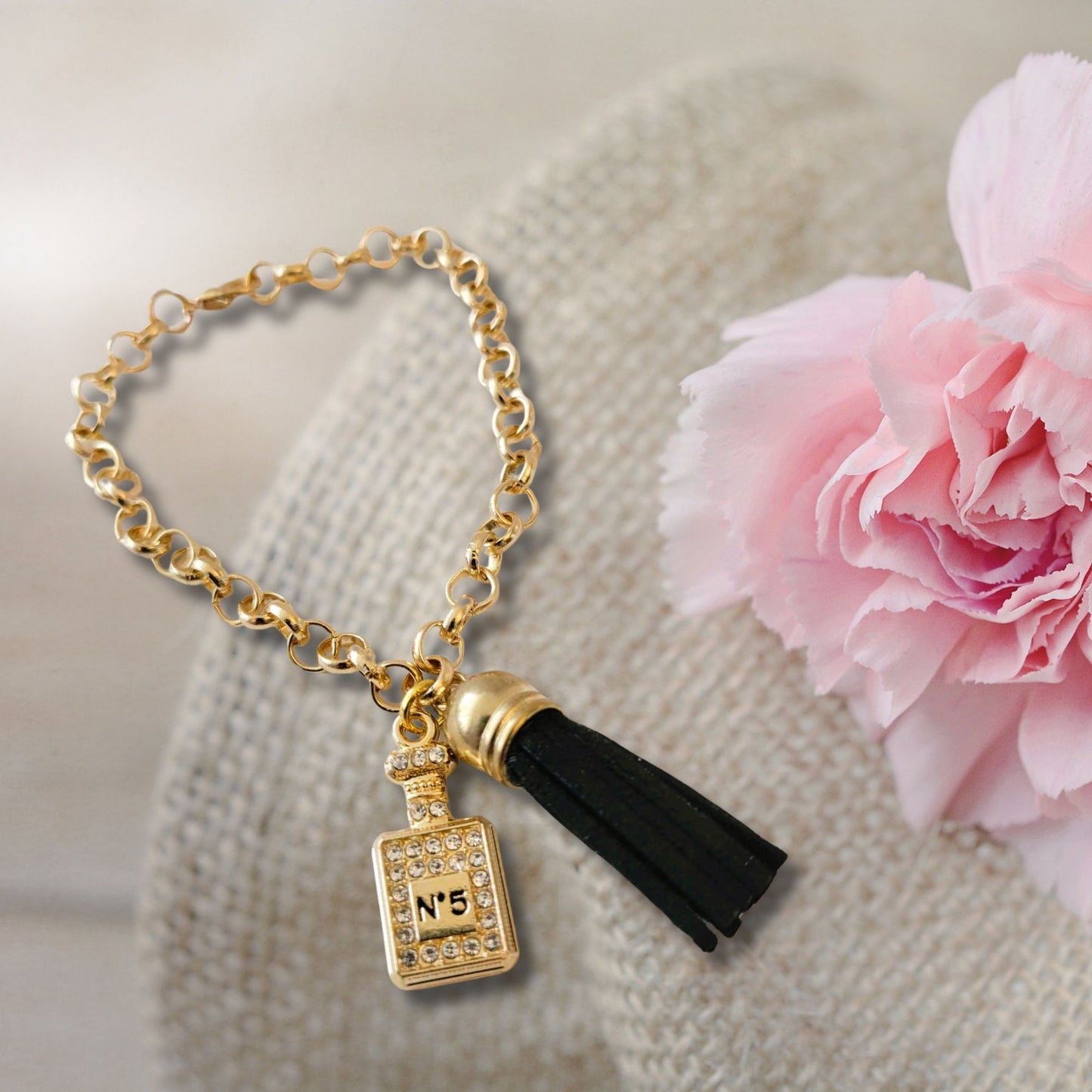 Black Tassel Perfume Charm Bracelet