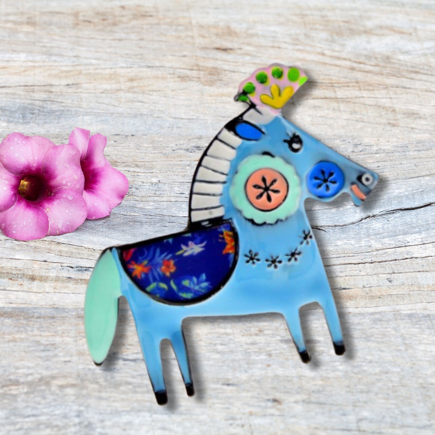 Blue Abstract Horse Brooch Pin