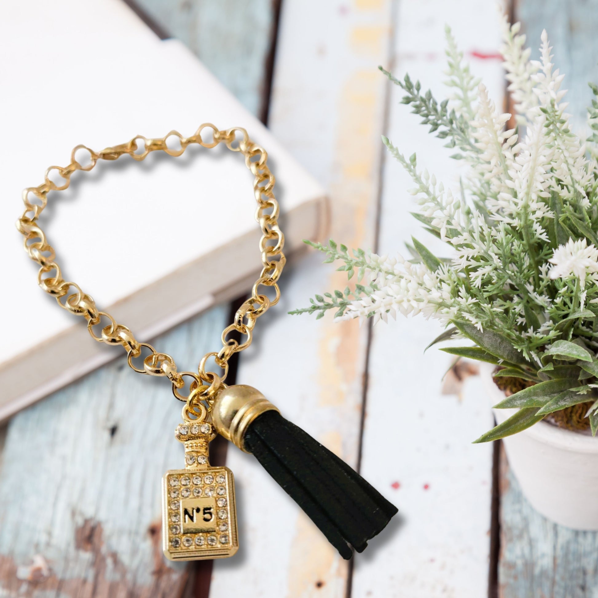 Black Tassel Perfume Charm Bracelet