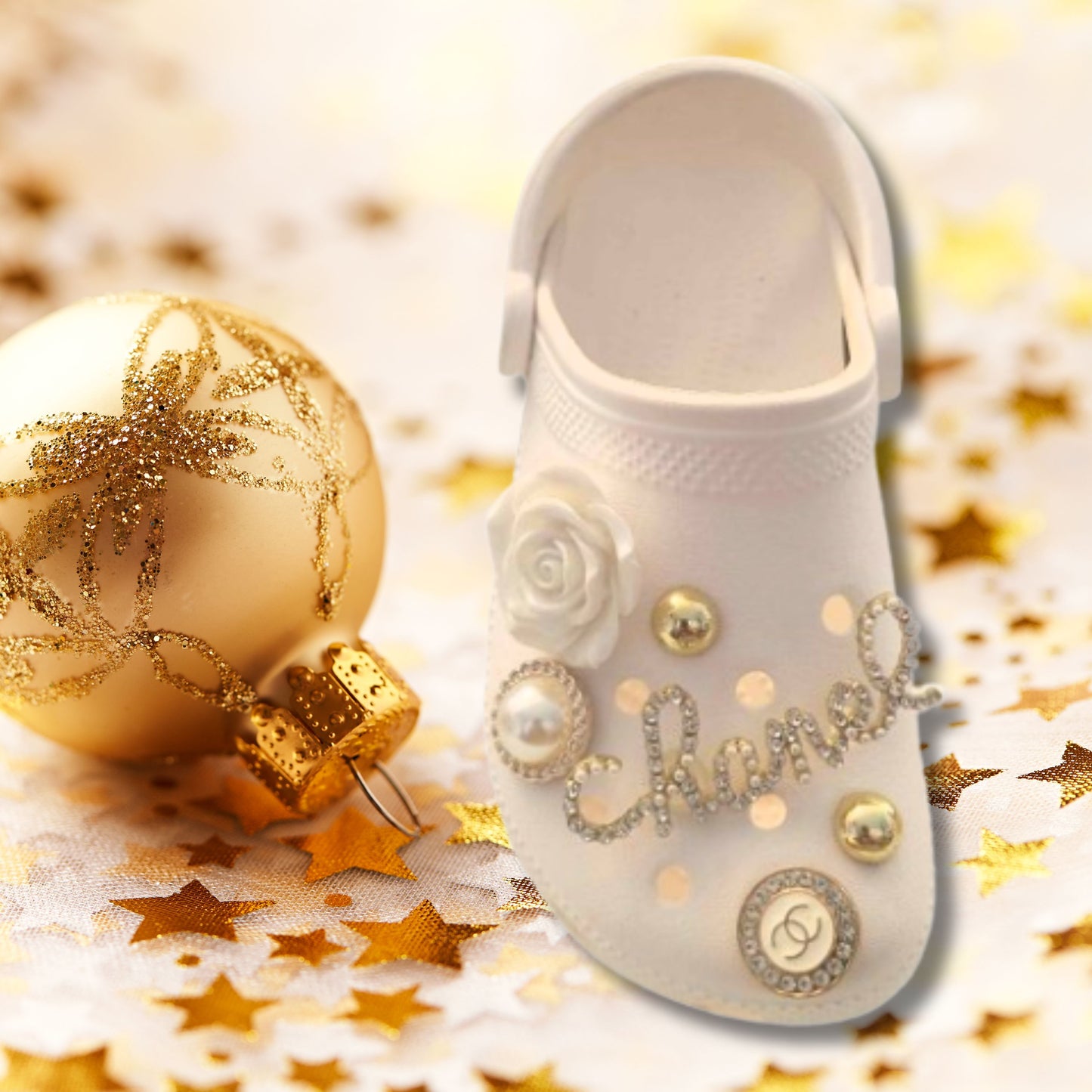 Luxury Gold & White Chanelista Shoe Charms