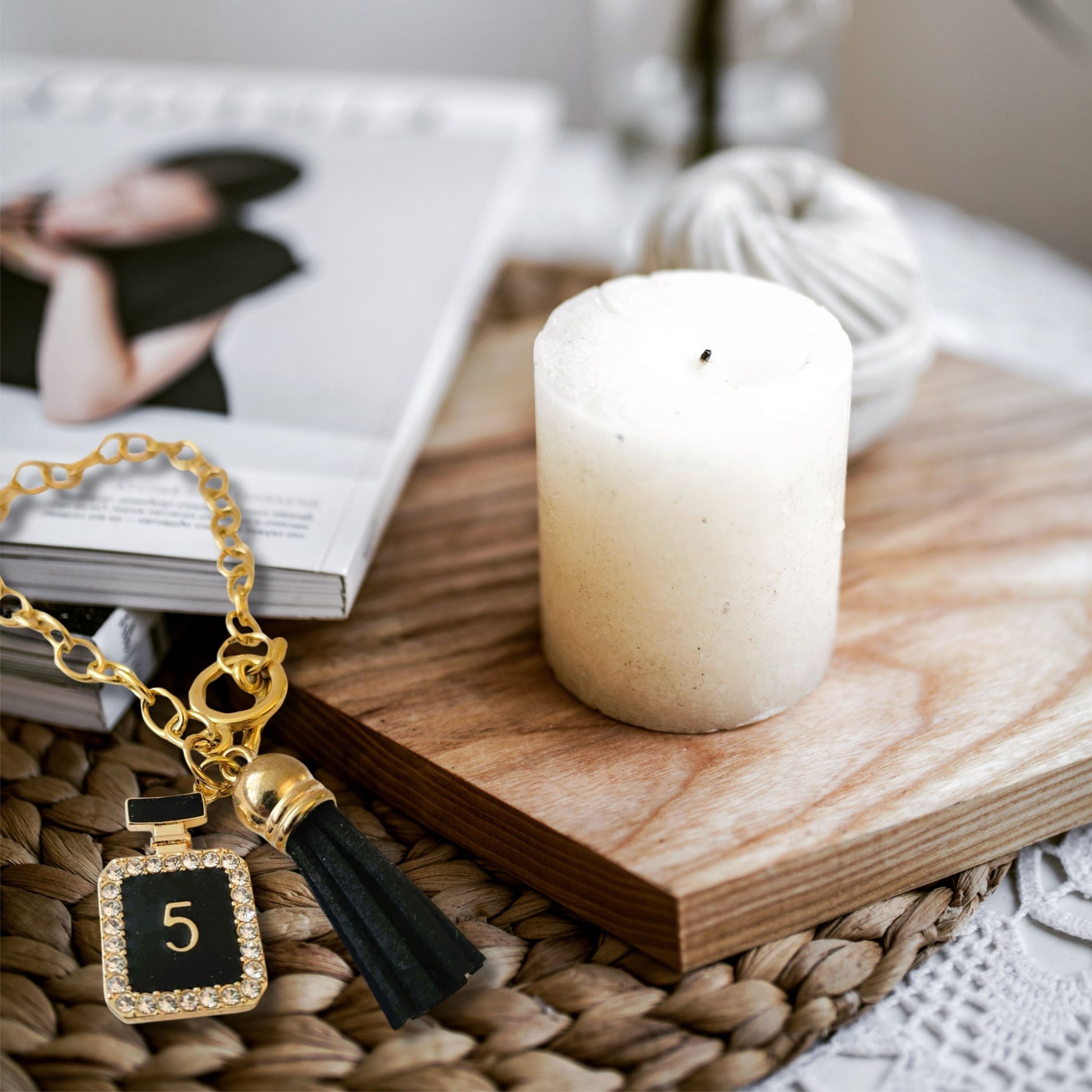 Black Rhinestone Perfume Charm Bracelet