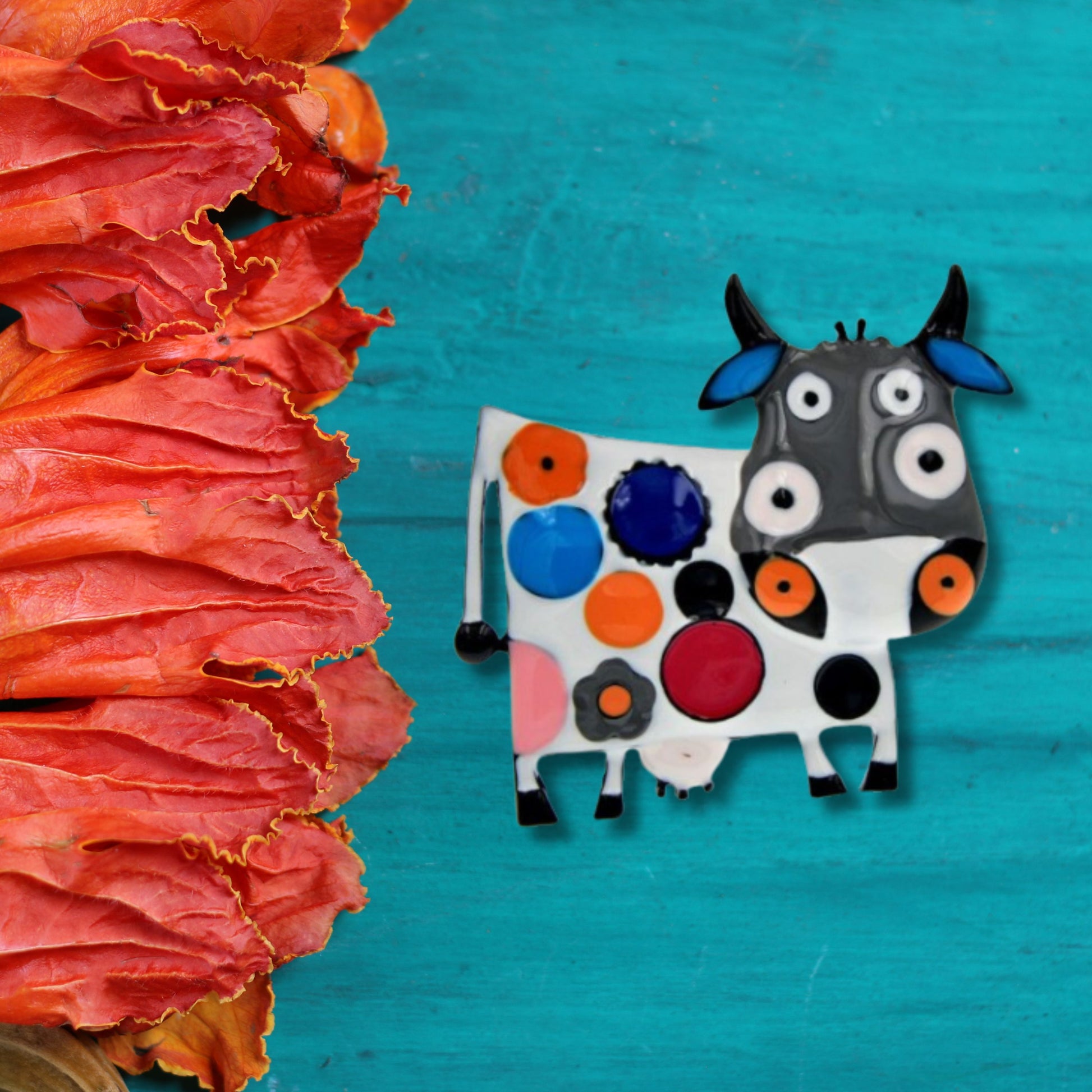 Black Abstract Cow Brooch