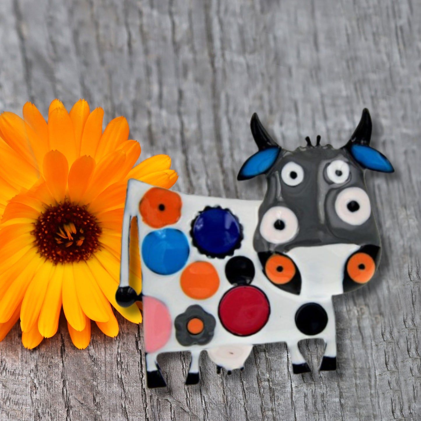 Black Abstract Cow BroochBlack Abstract Cow Brooch