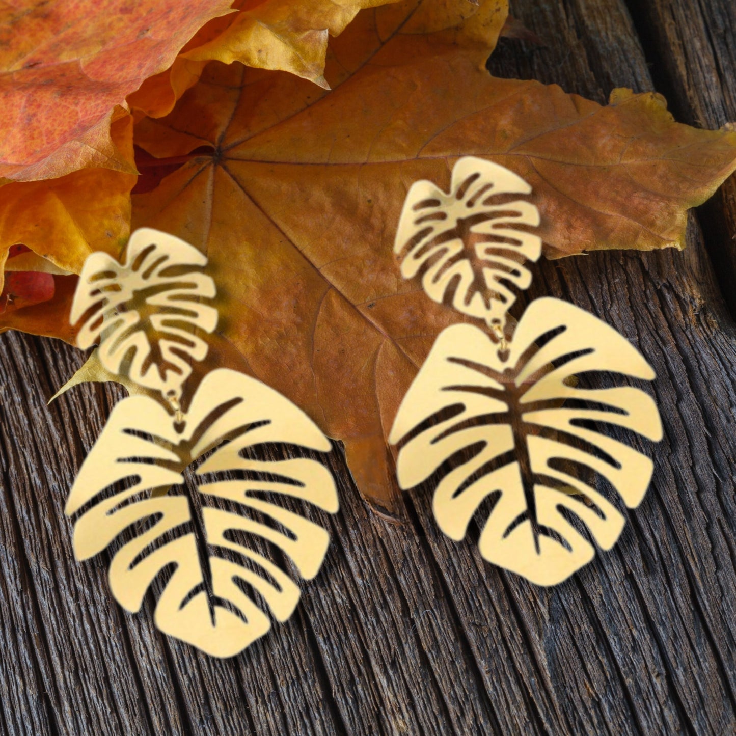 Gold Tropical Leaves Earrings