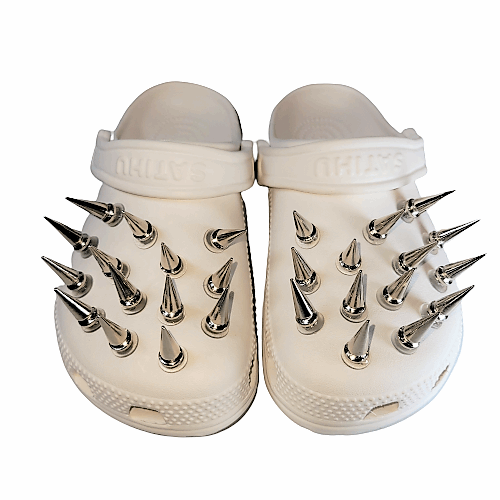 Crocs Charms Luxury Silver Metal Stud Fashion Spike Rivet Design (10 Piece Set)