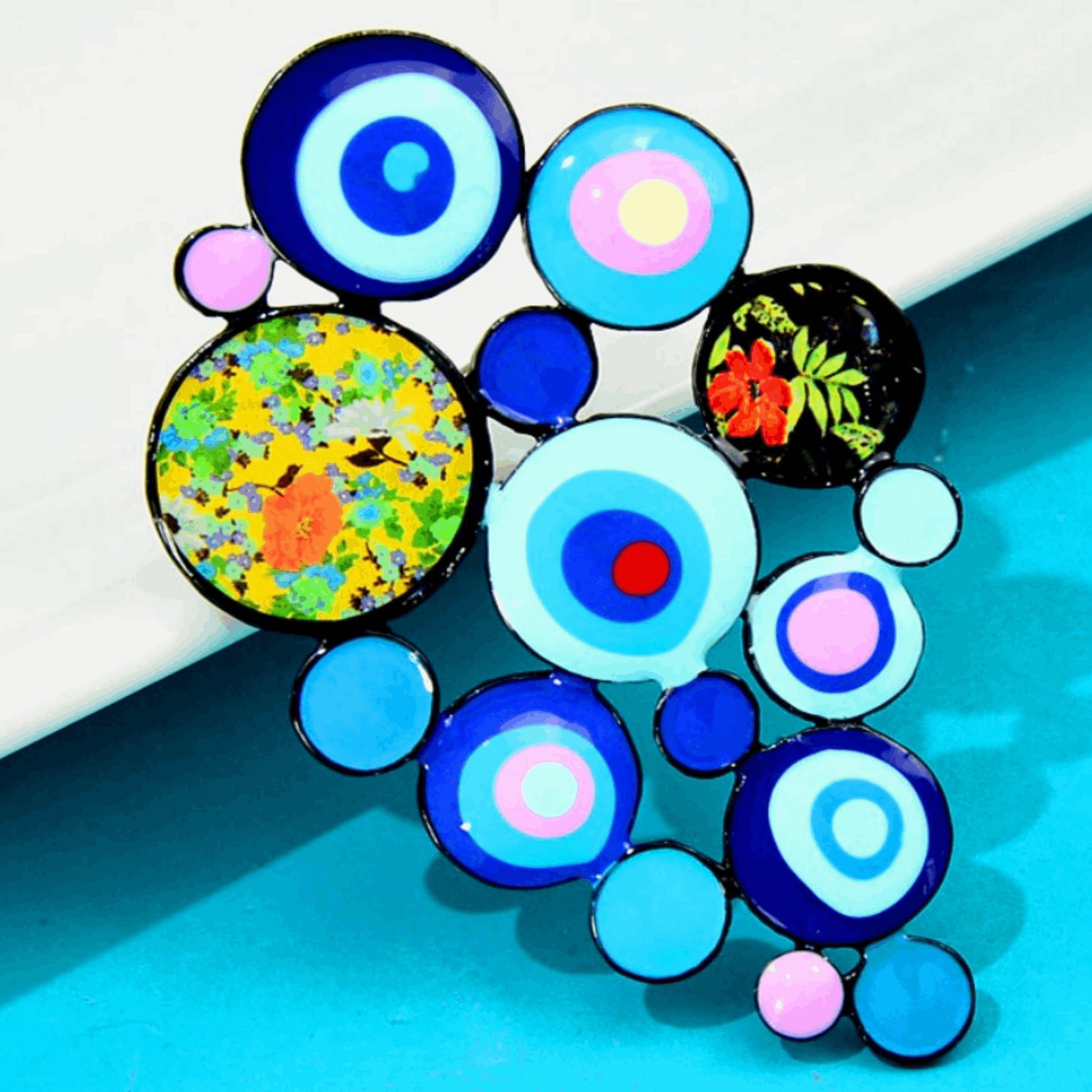 Blue Circle Abstract Art Multicolored Metal Fashion Brooch Pin