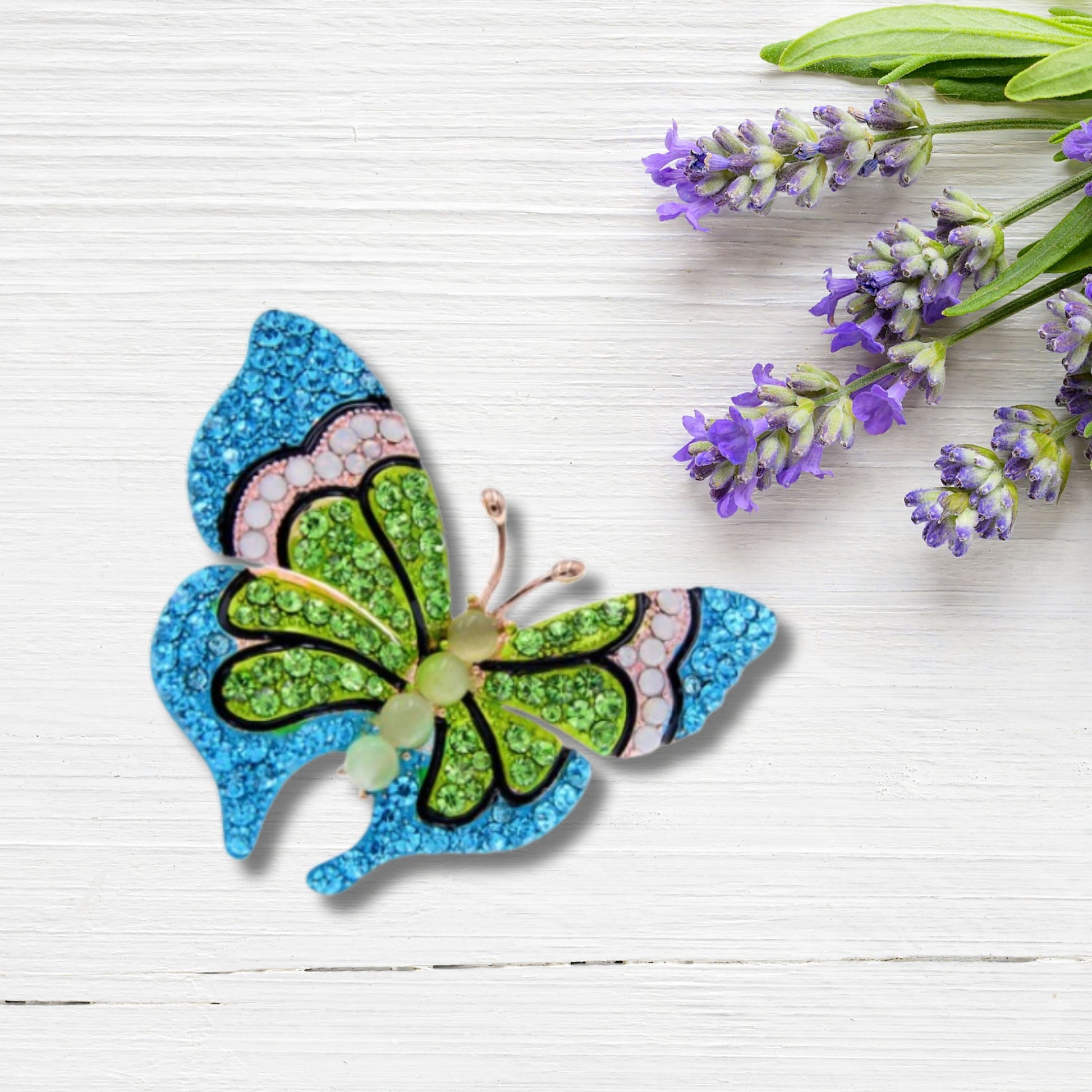 Blue Rhinestone Butterfly Fashion Brooch Pin
