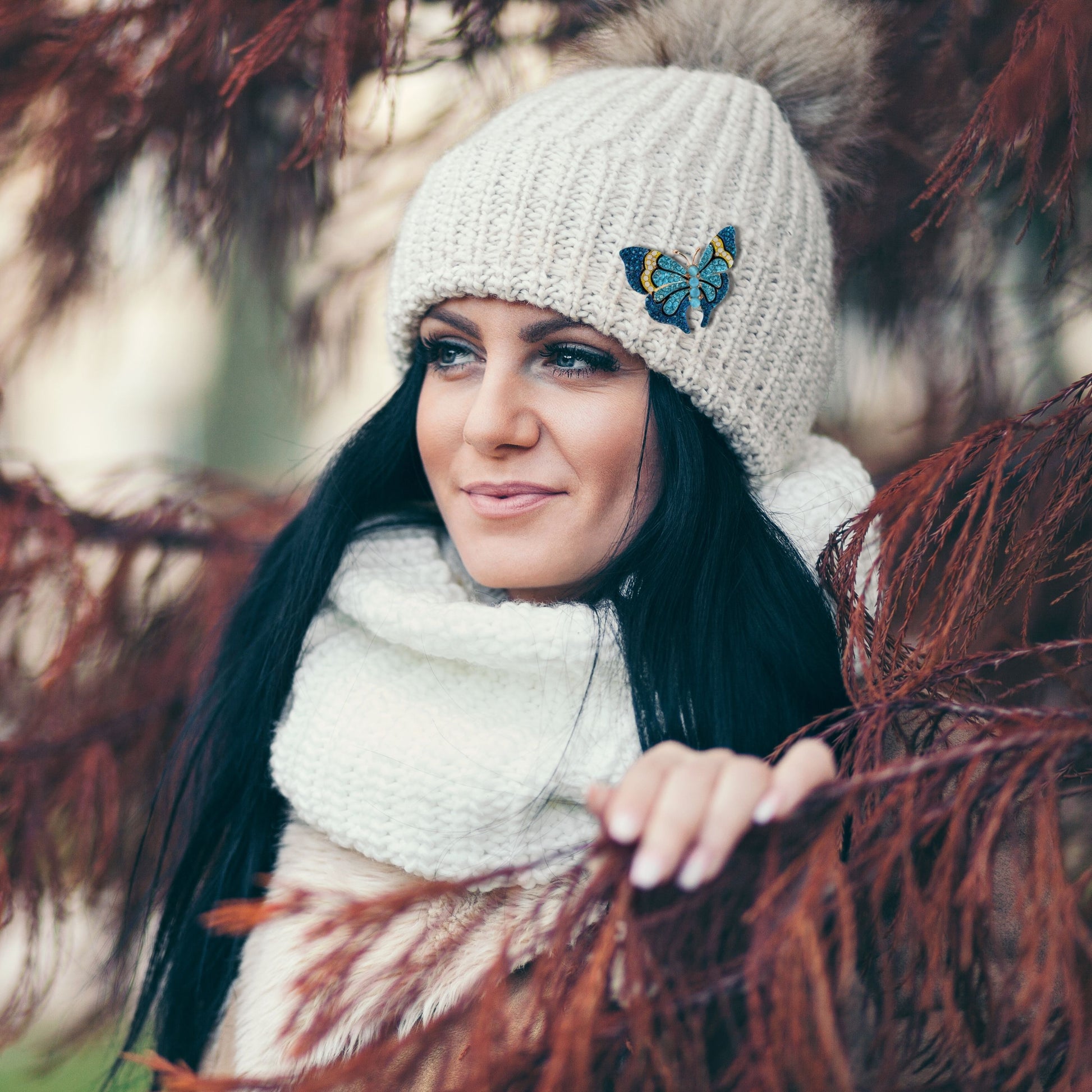 Navy Blue Rhinestone Butterfly Brooch