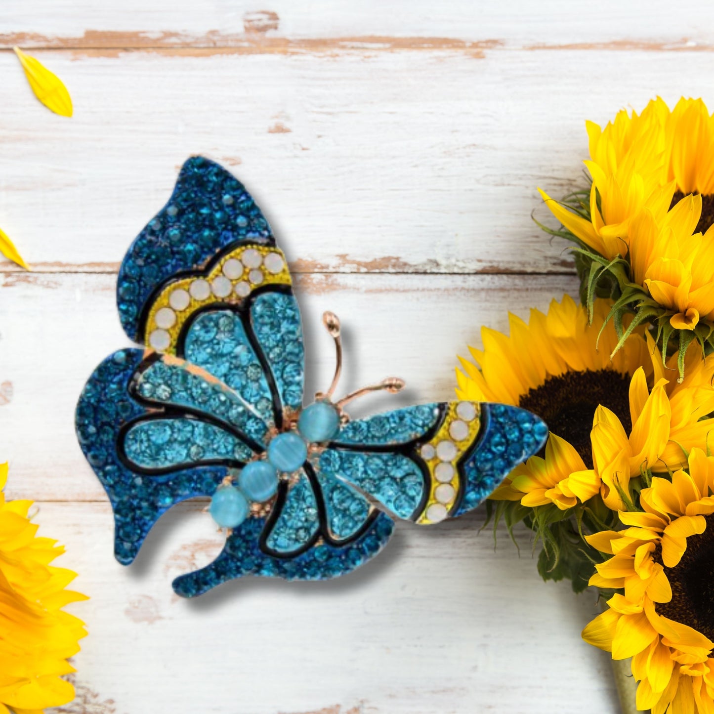 Navy Blue Rhinestone Butterfly Brooch