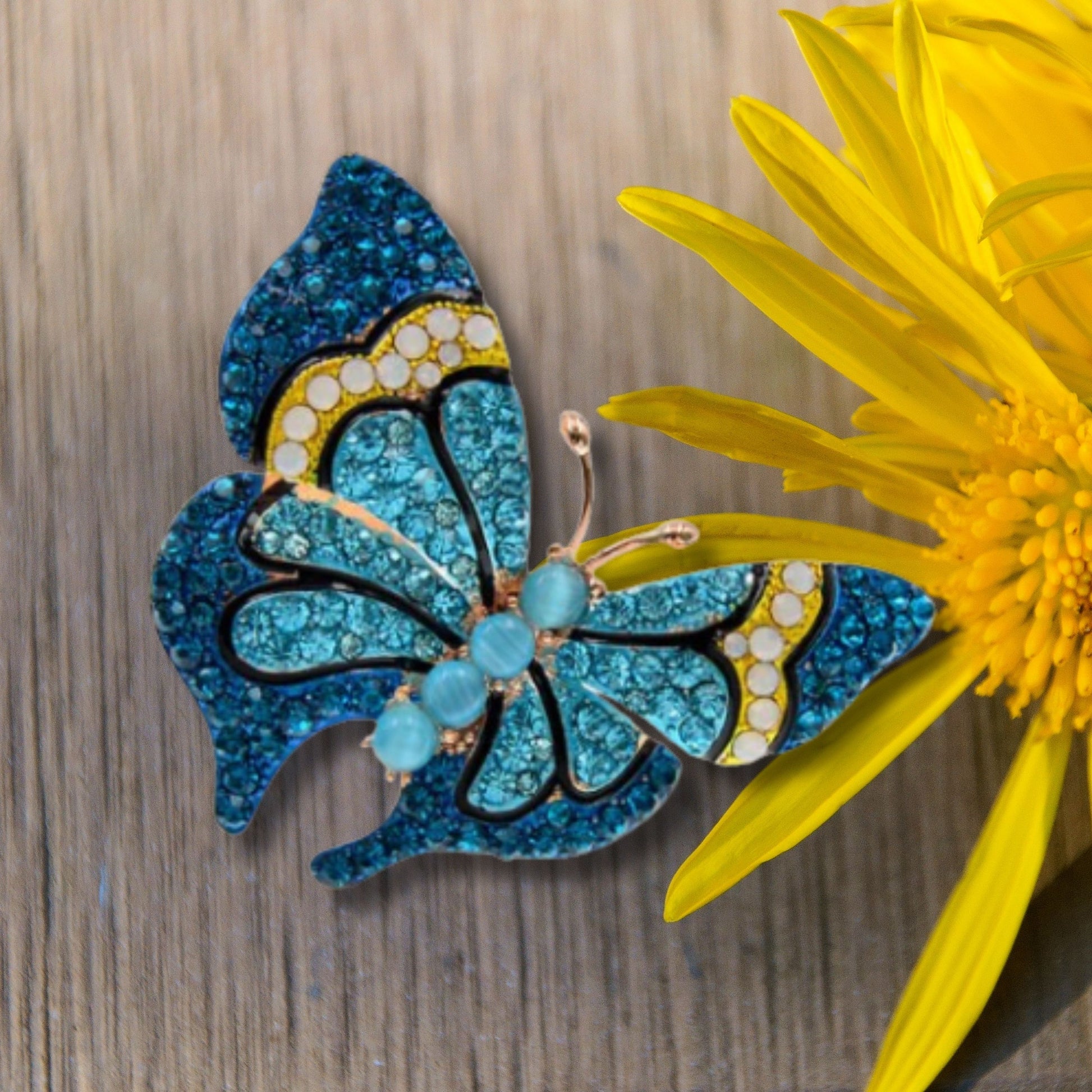 Navy Blue Rhinestone Butterfly Brooch