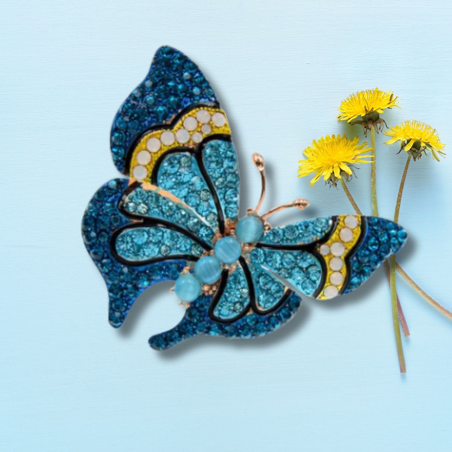 Navy Blue Rhinestone Butterfly Brooch