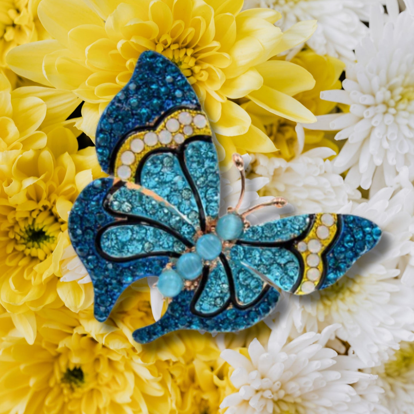 Navy Blue Rhinestone Butterfly Brooch