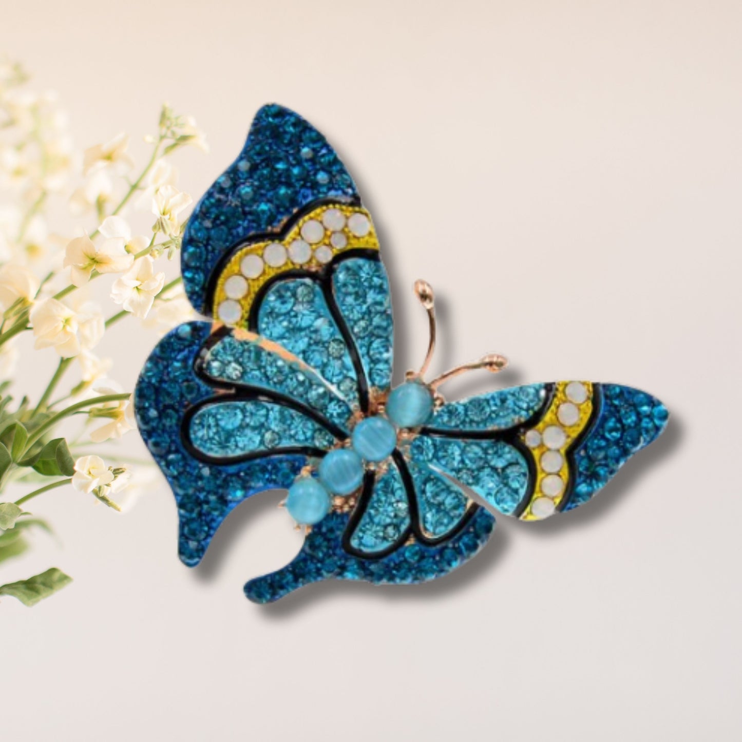 Navy Blue Rhinestone Butterfly Brooch