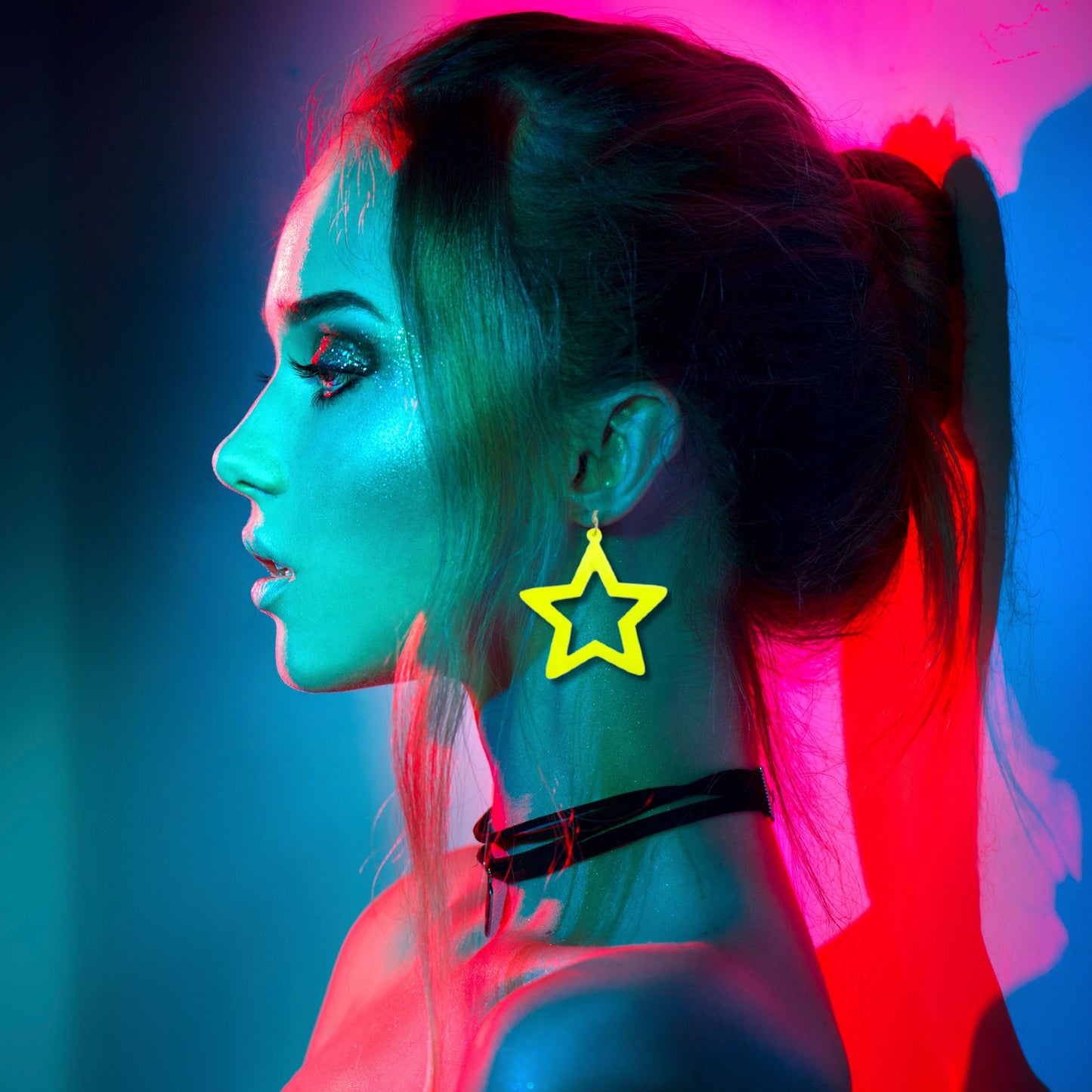 Neon Yellow Star Earrings