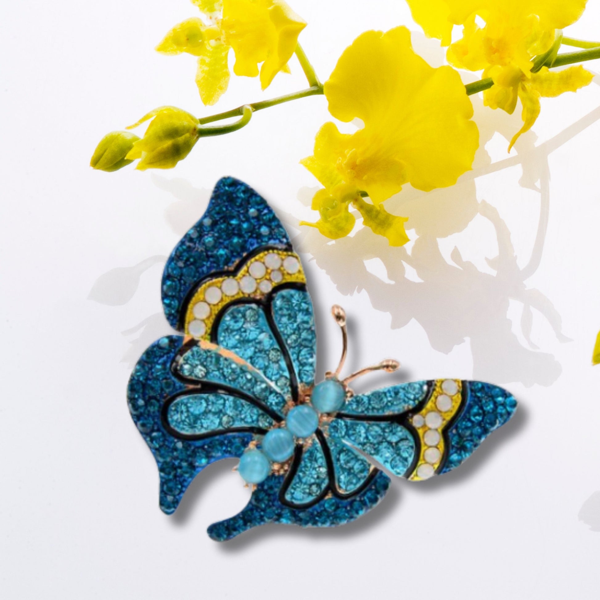 Navy Blue Rhinestone Butterfly Brooch