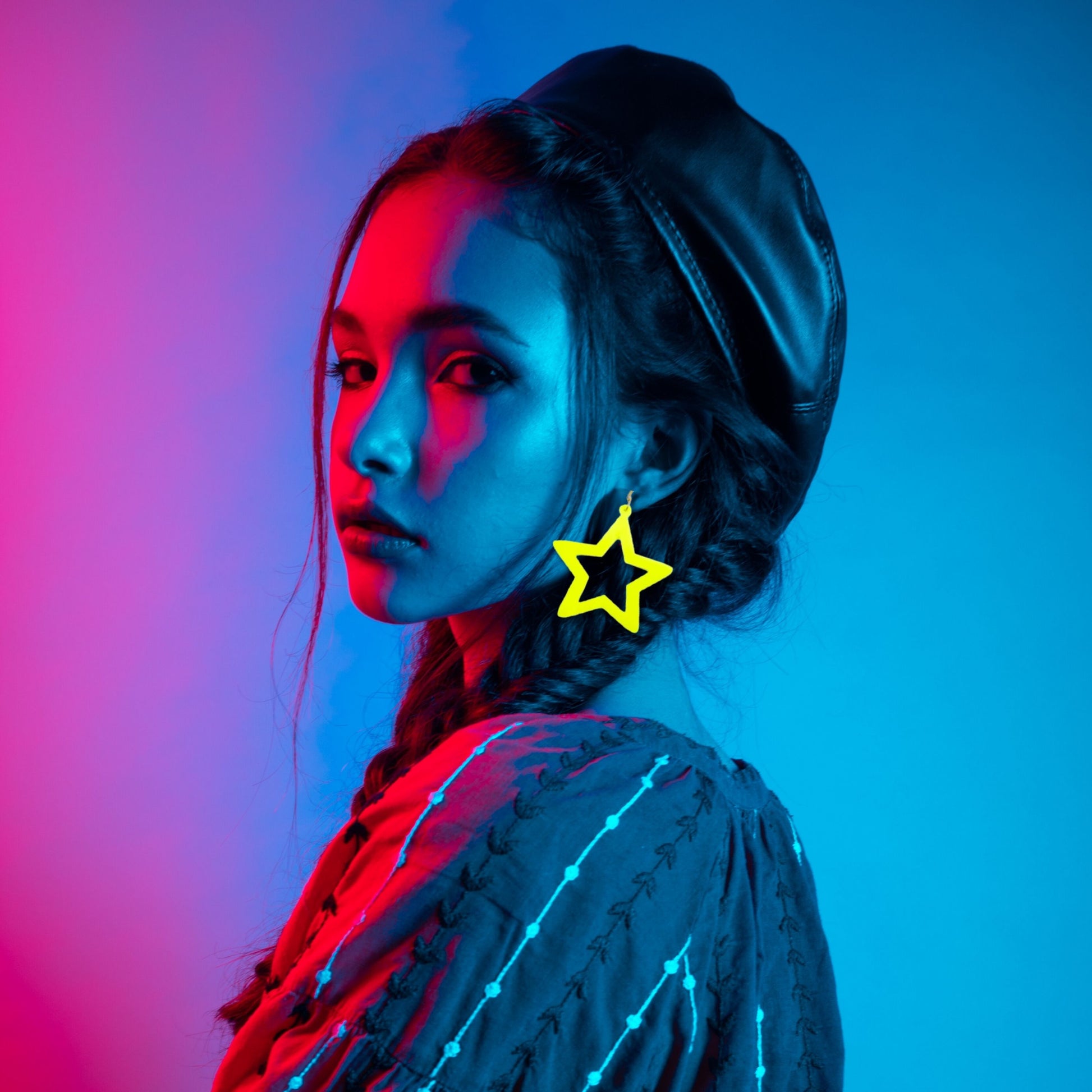 Neon Yellow Star Earrings