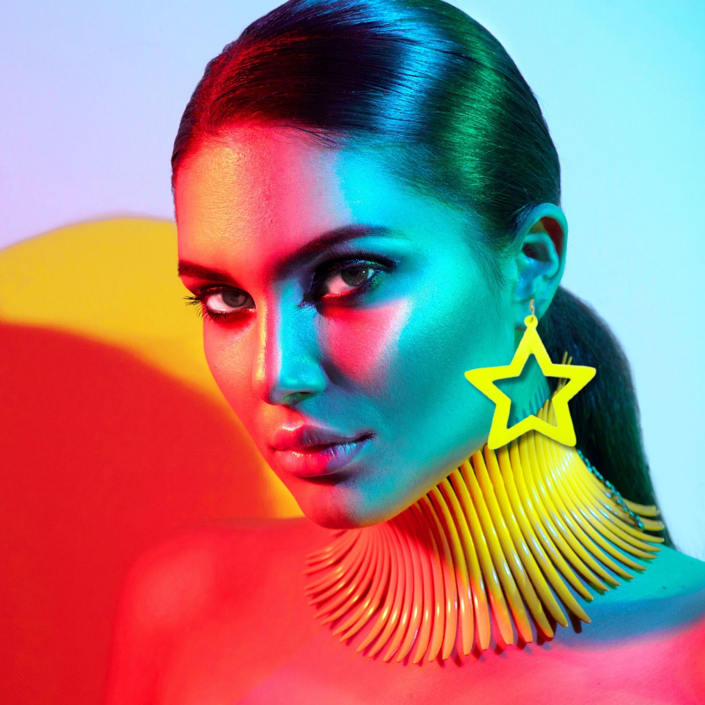 Neon Yellow Star Earrings