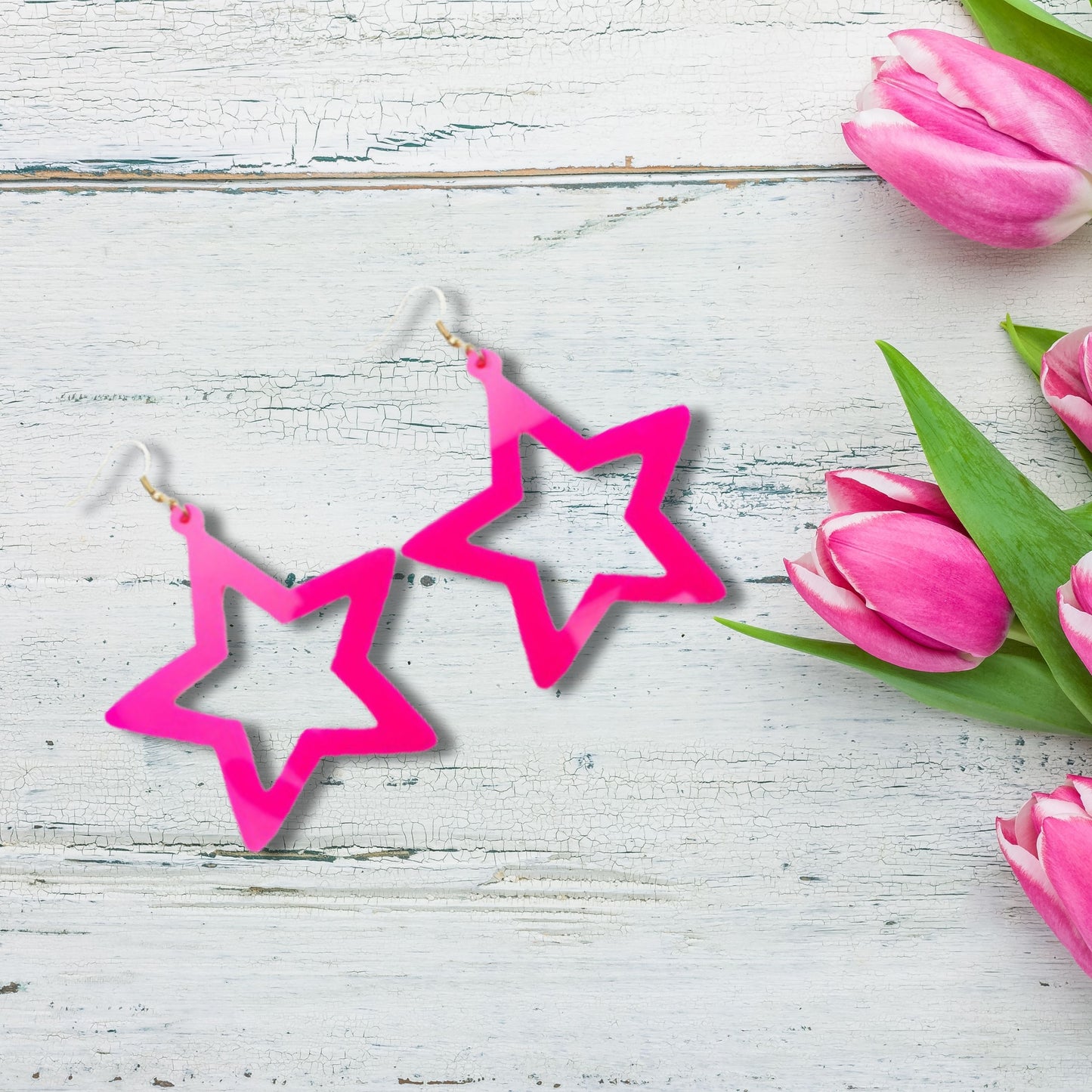 Neon Pink Star Earrings