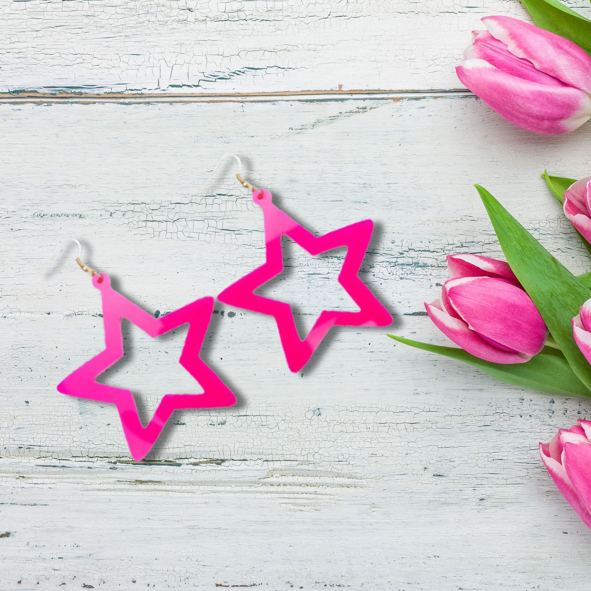 Neon Pink Star Earrings