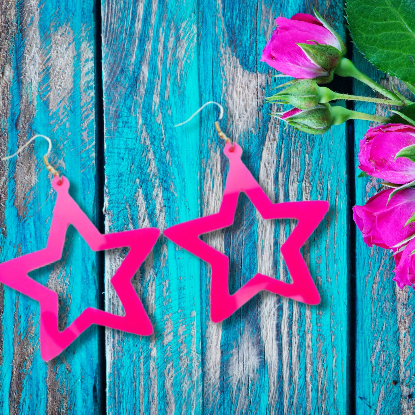 Neon Pink Star Earrings