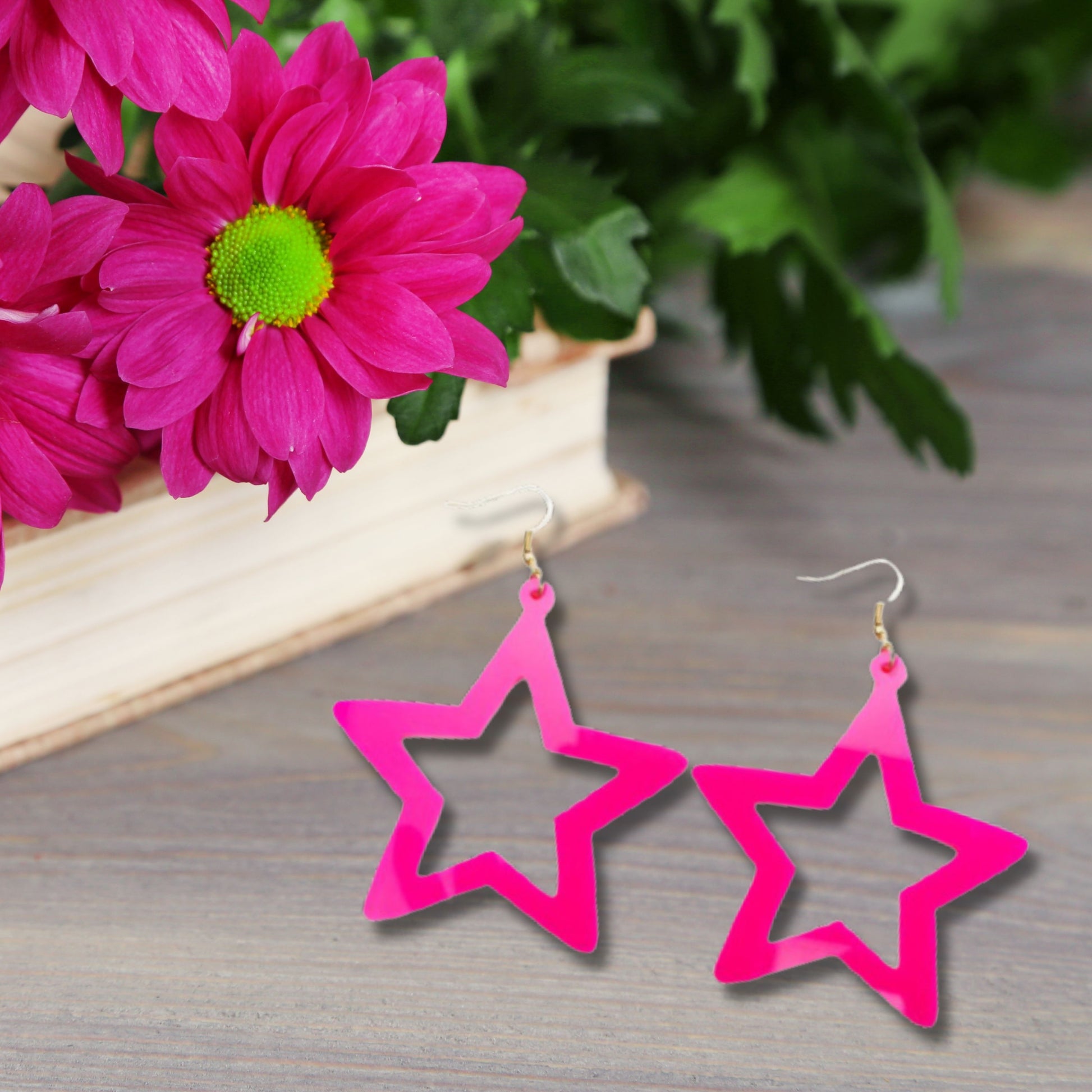 Neon Pink Star Earrings