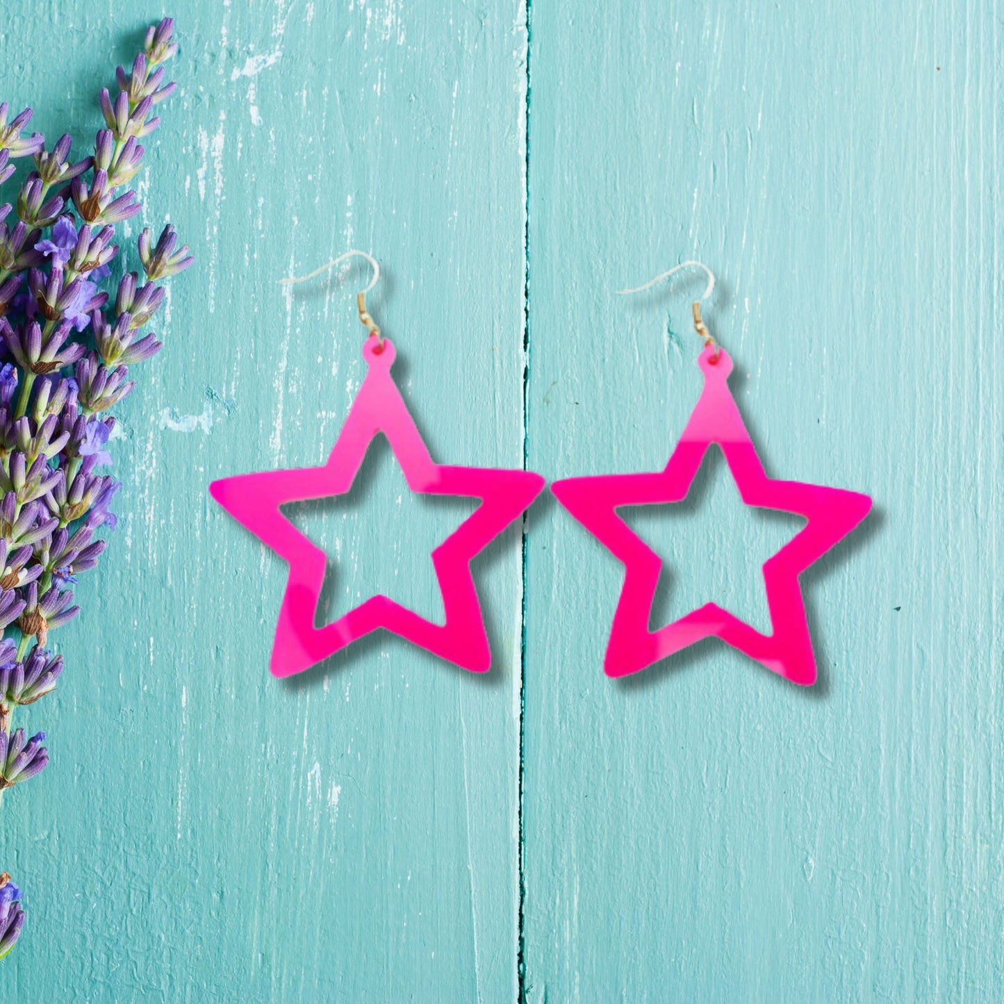 Neon Pink Star Earrings