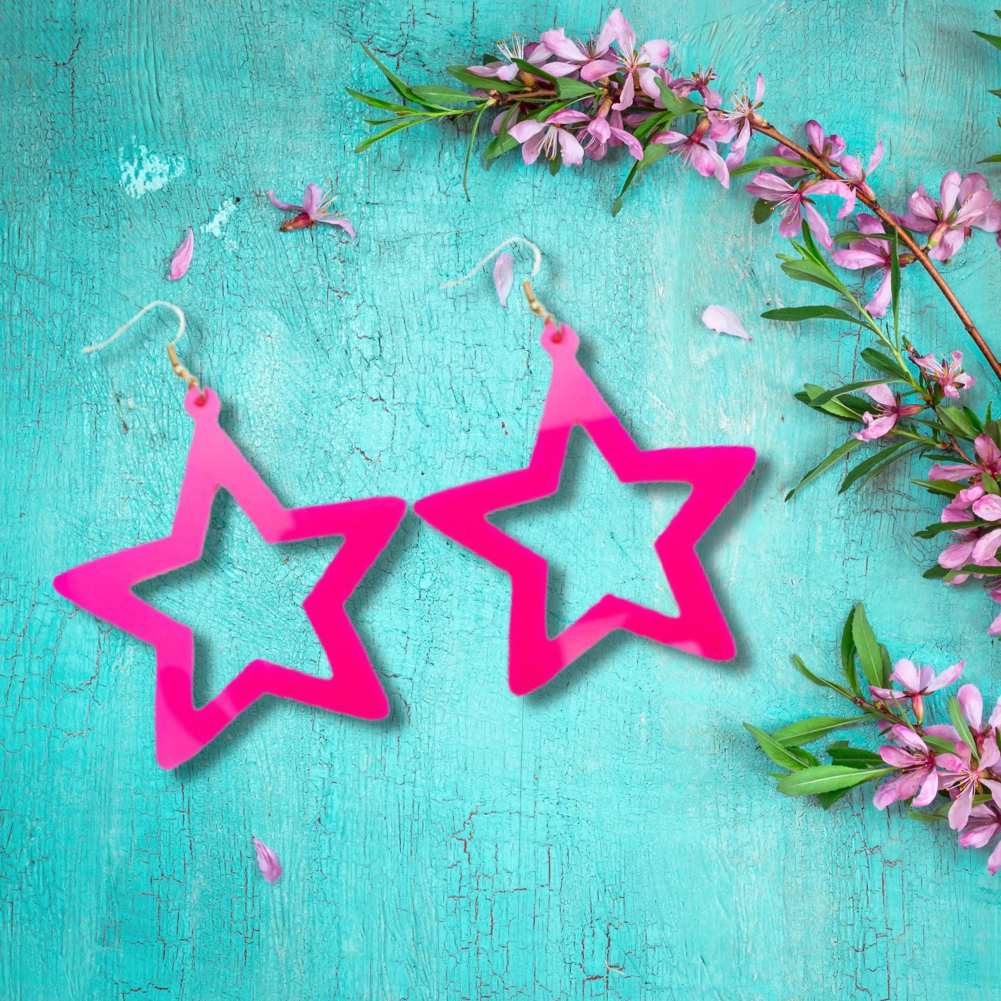 Neon Pink Star Earrings