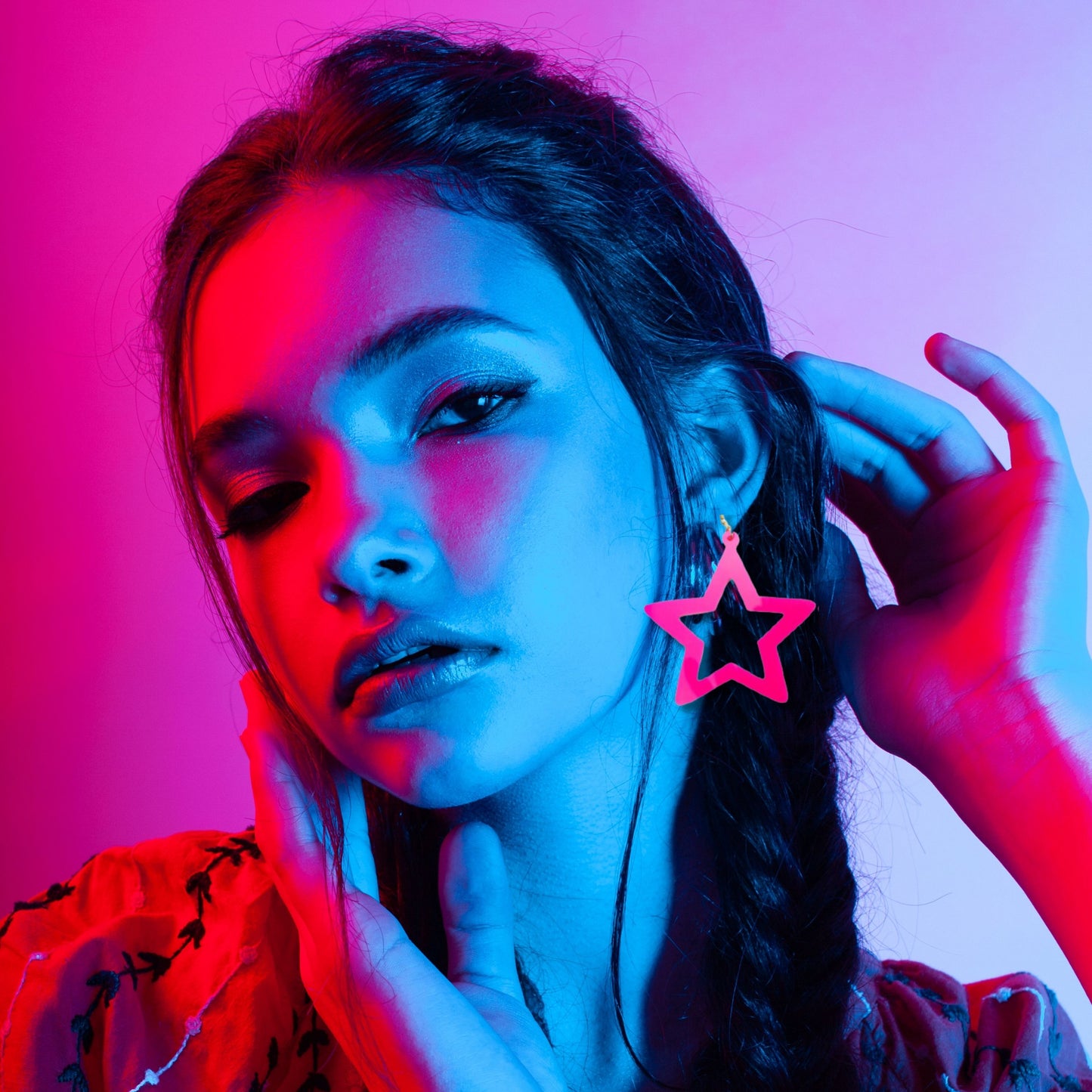 Neon Pink Star Earrings