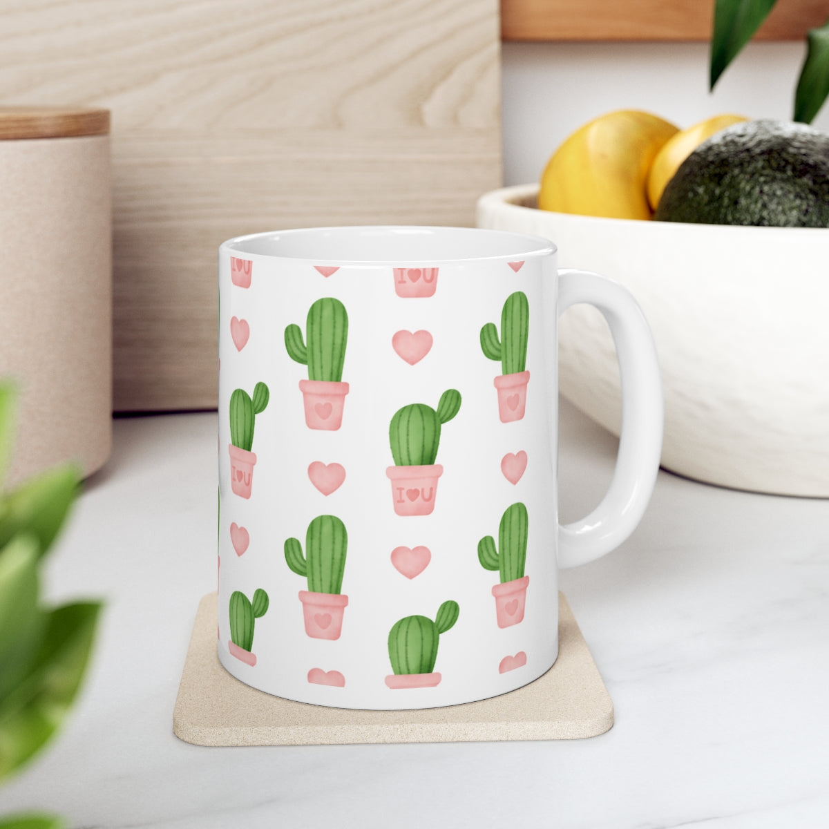 Cute Cactus Love Heart Print Ceramic Mug 11oz