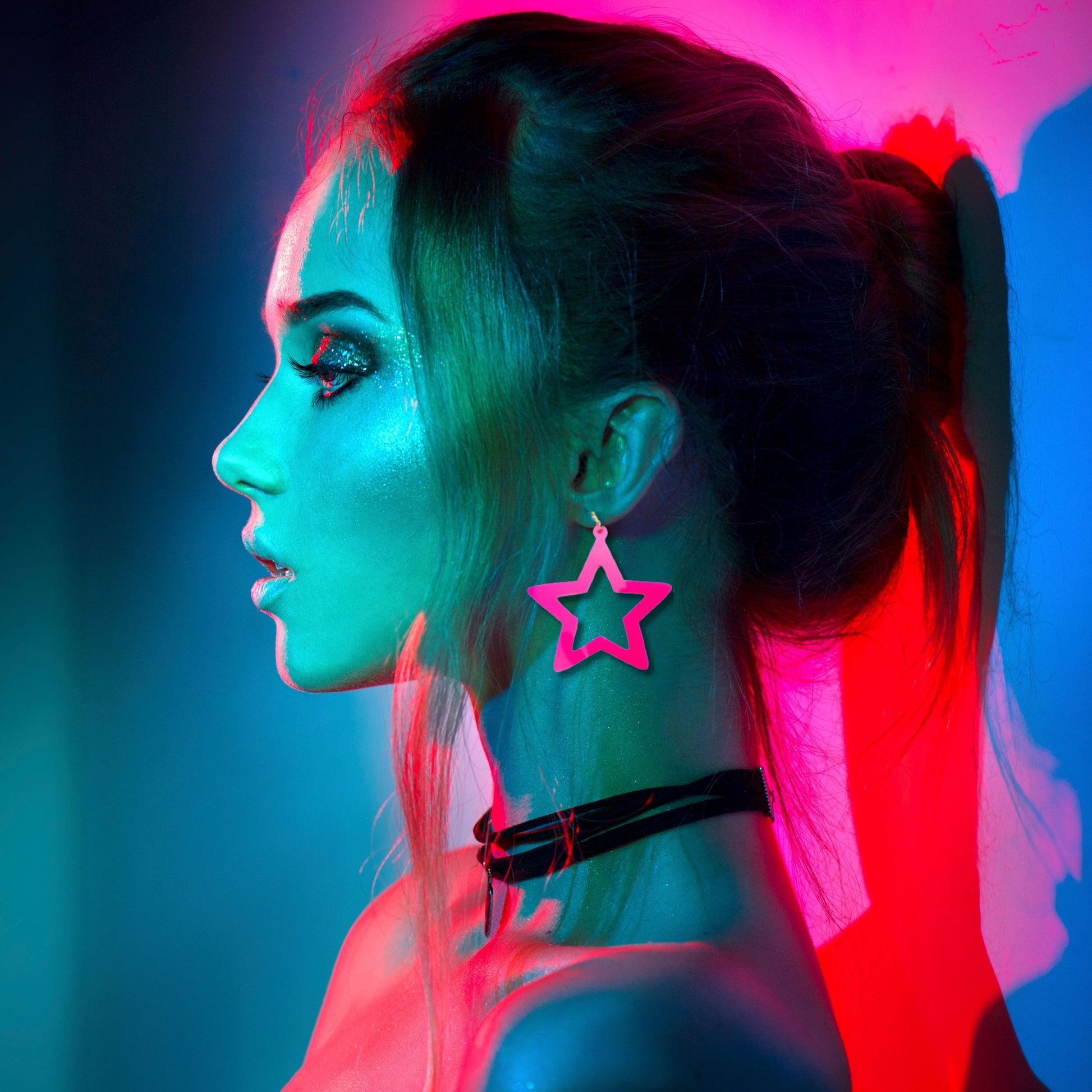 Neon Pink Star Earrings