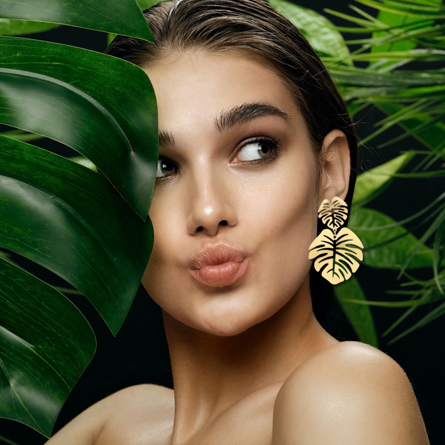 Gold Tropical Leaves Earrings