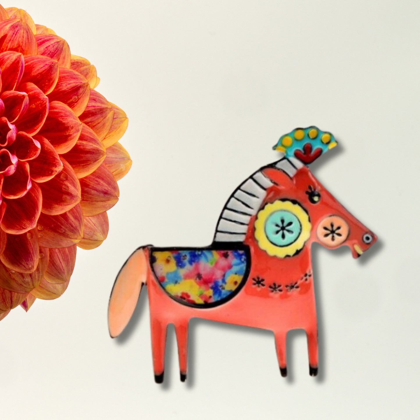 Red Abstract Horse Brooch Pin