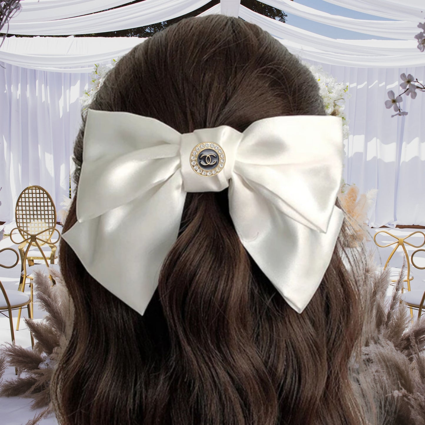 Luxury Reworked Button Satin Hair Bow