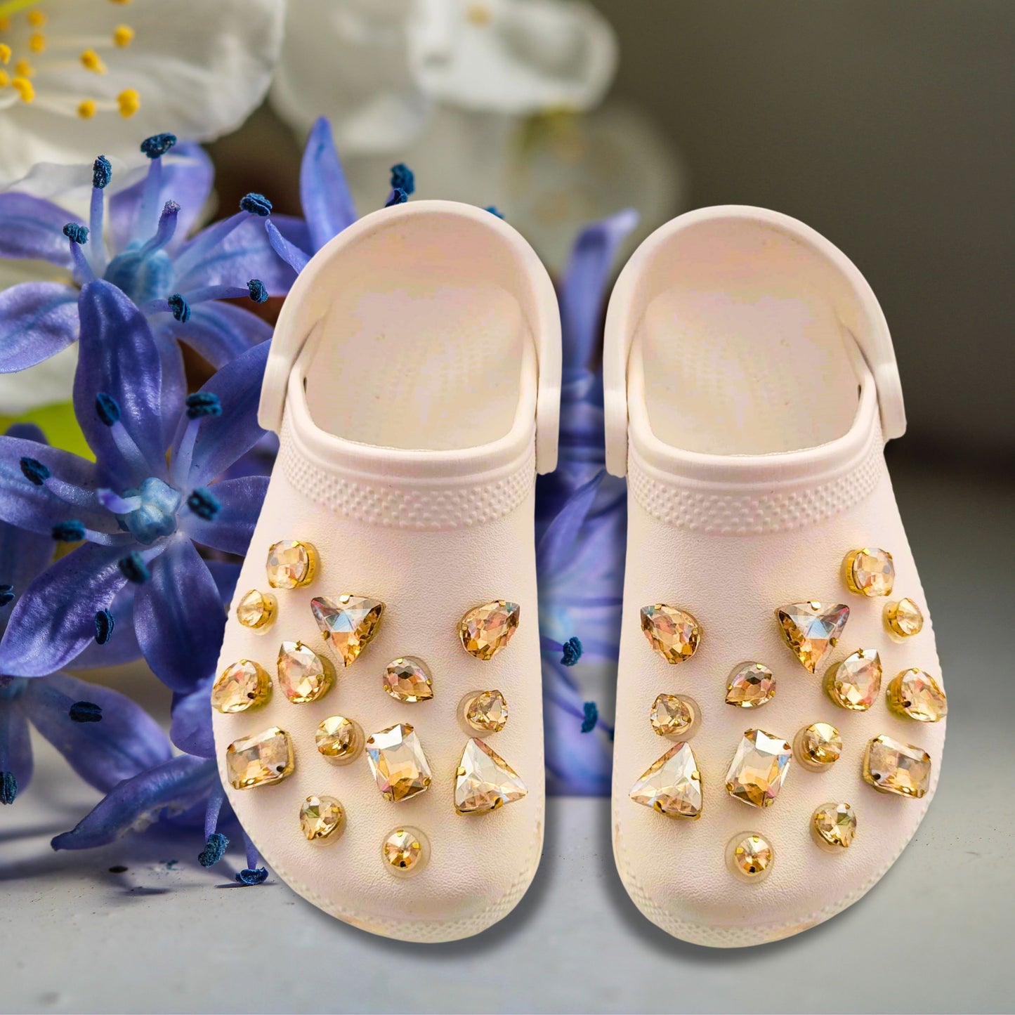 Crocs Charms Gold Claw Amber Glass Rhinestone Shoe Charms