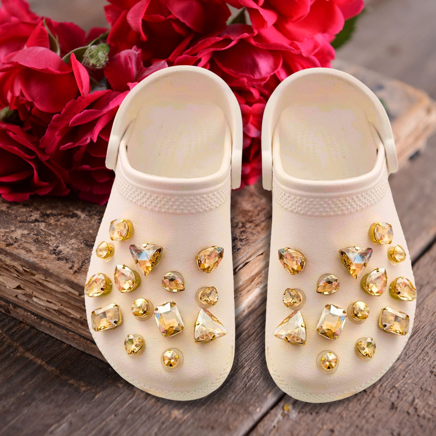Crocs Charms Gold Claw Amber Glass Rhinestone Shoe Charms