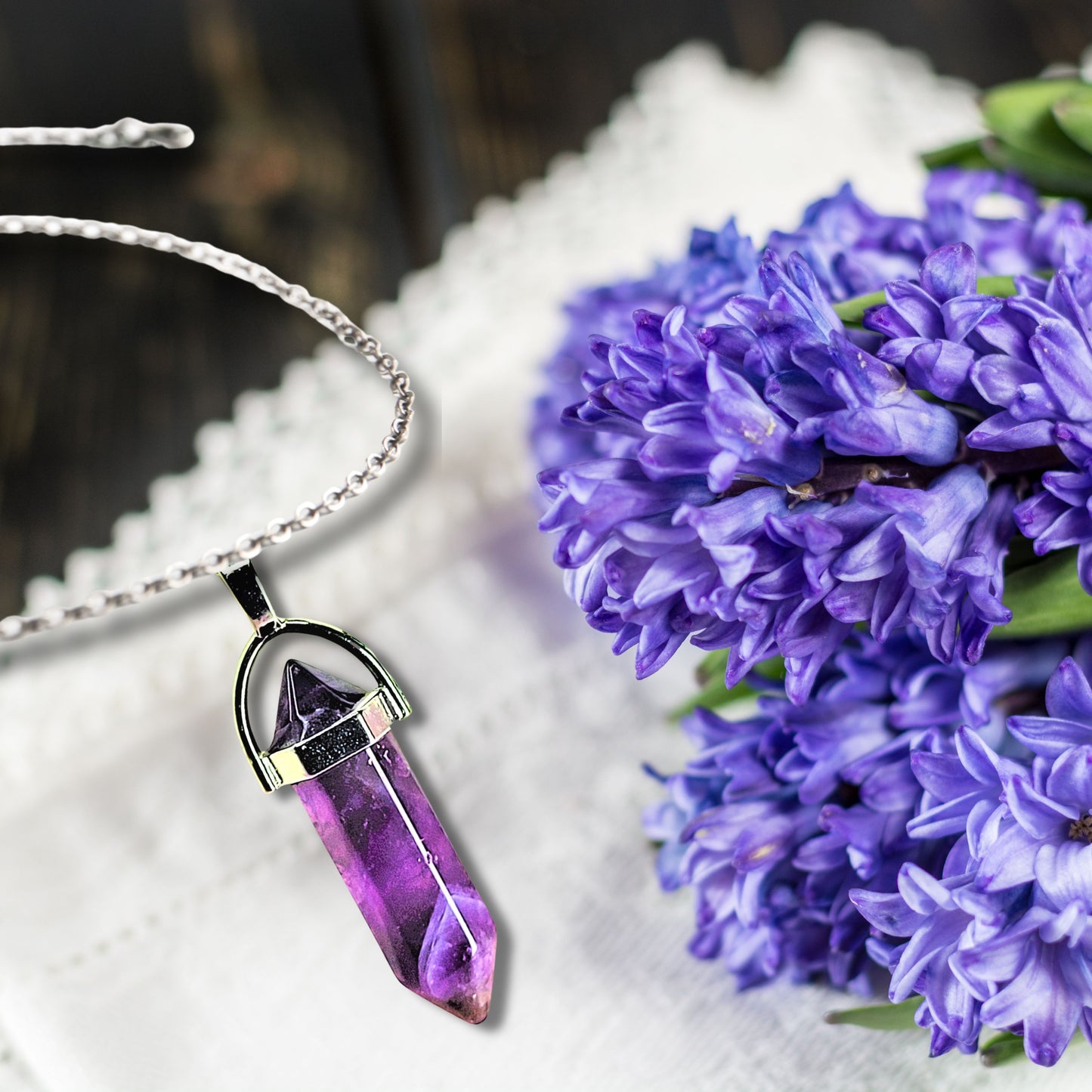 Natural Healing Amethyst Silver Plated Necklace