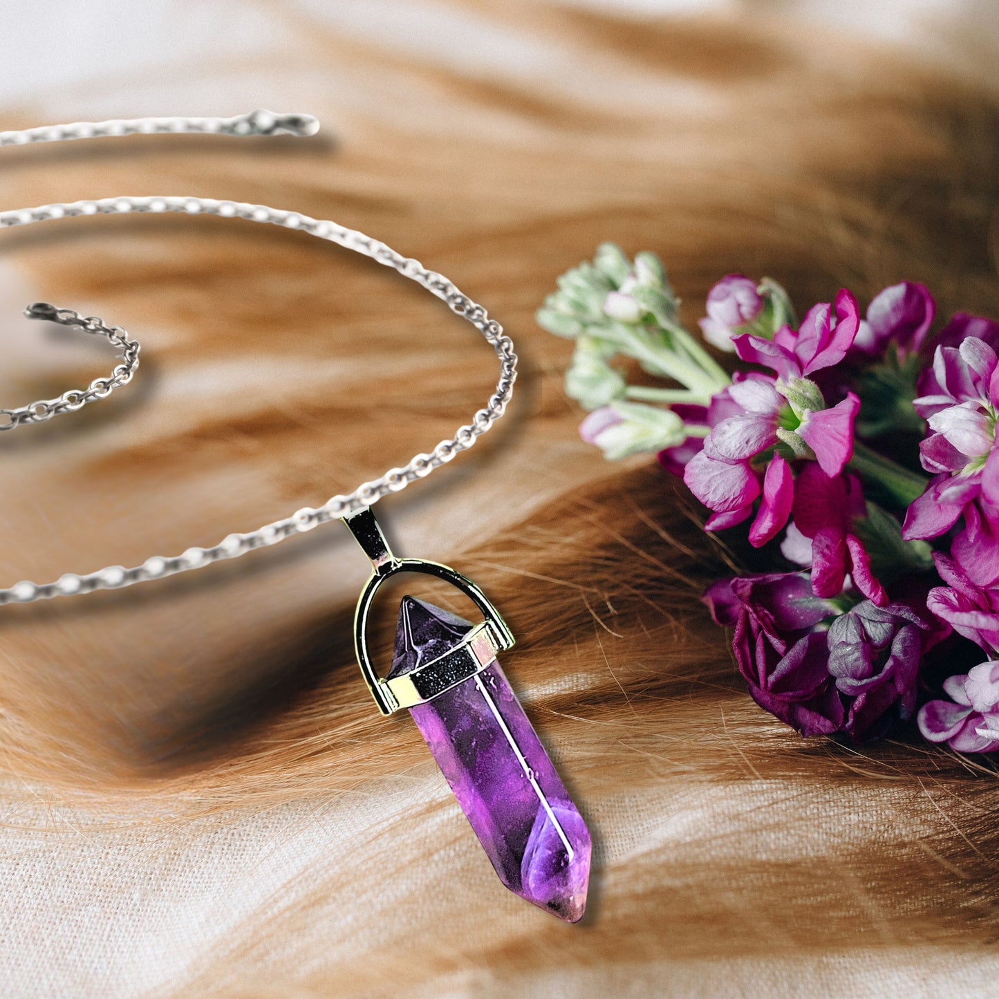 Natural Healing Amethyst Silver Plated Necklace