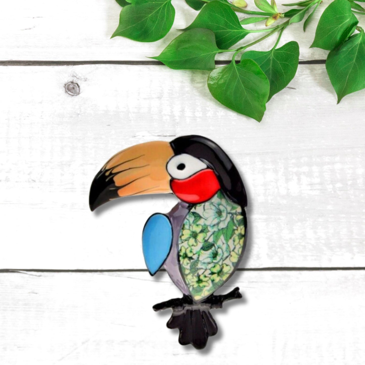 Black Parrot Brooch Pin