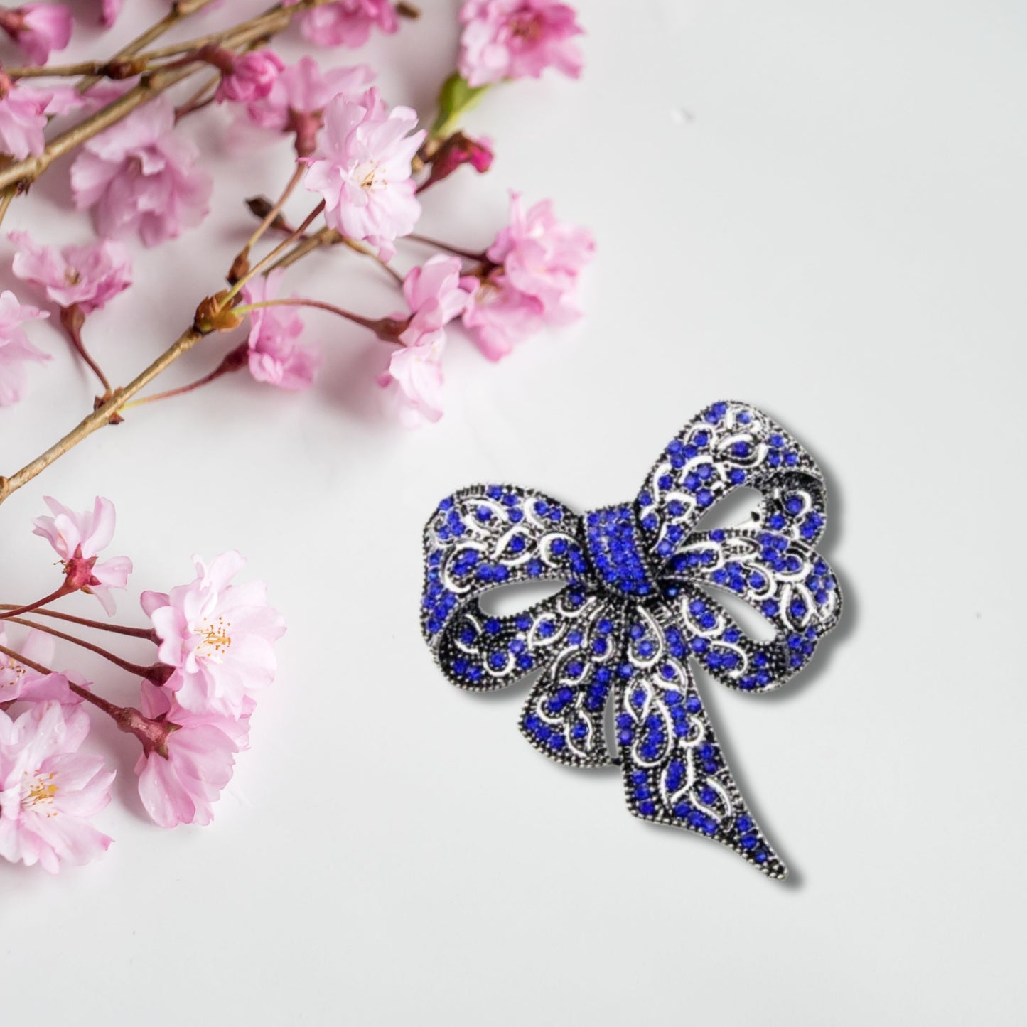 Blue Rhinestone Bow Statement Fashion Brooch