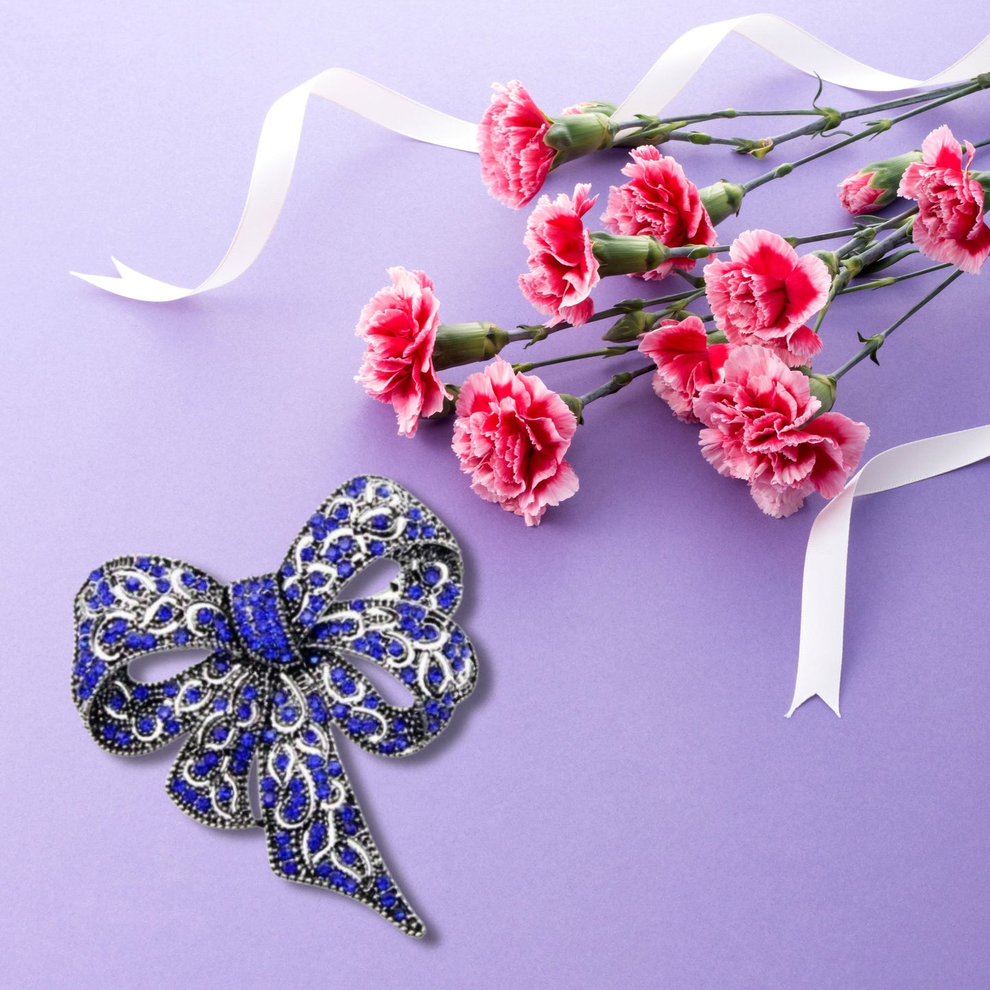 Blue Rhinestone Bow Statement Fashion Brooch