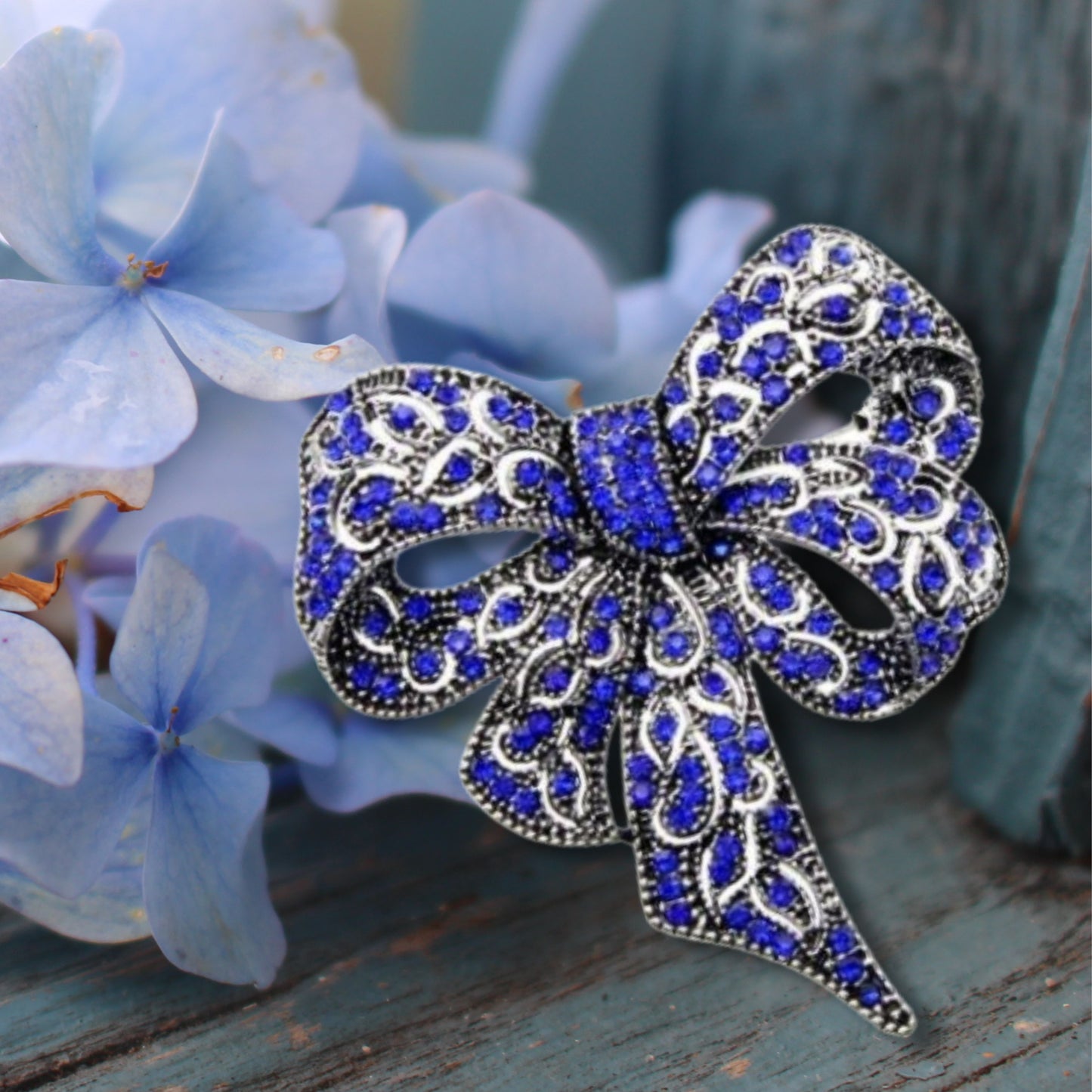 Blue Rhinestone Bow Statement Fashion Brooch