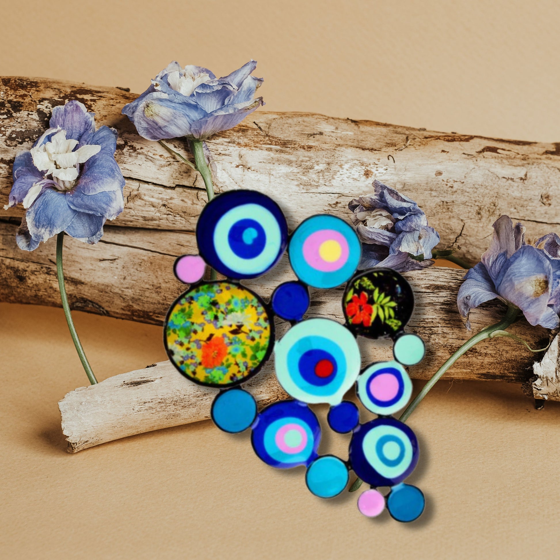 Abstract Blue Circles Brooch Pin