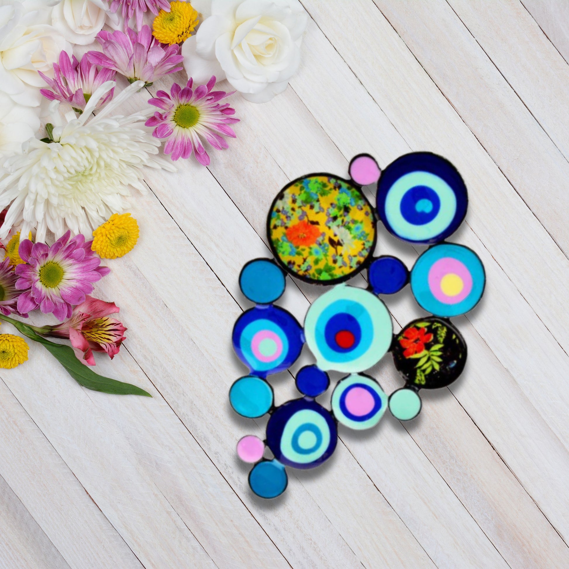 Abstract Blue Circles Brooch Pin