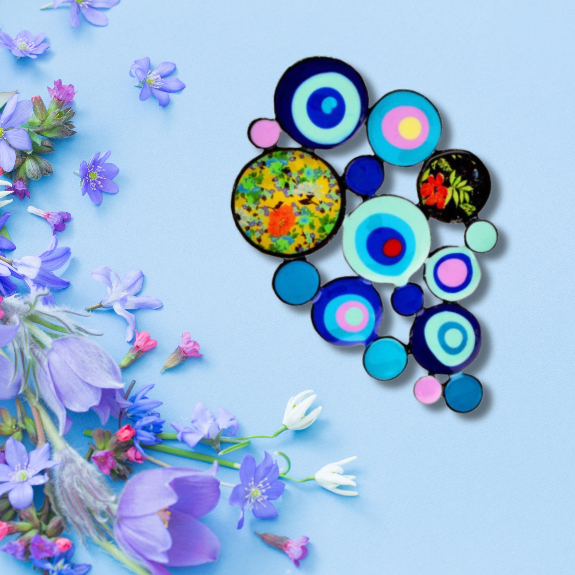 Abstract Blue Circles Brooch Pin