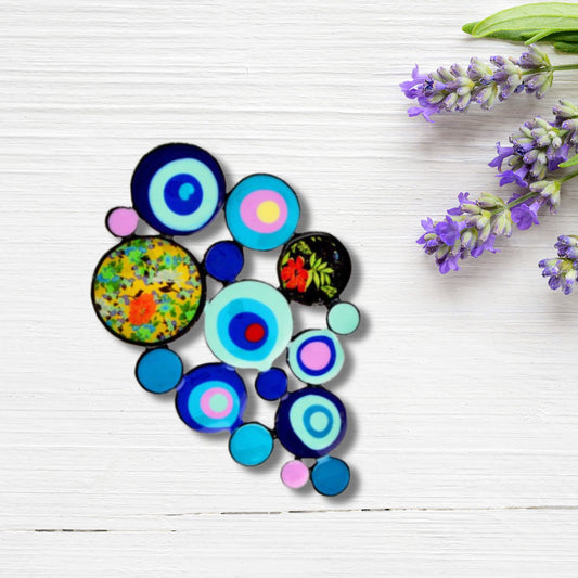 Abstract Blue Circles Brooch Pin